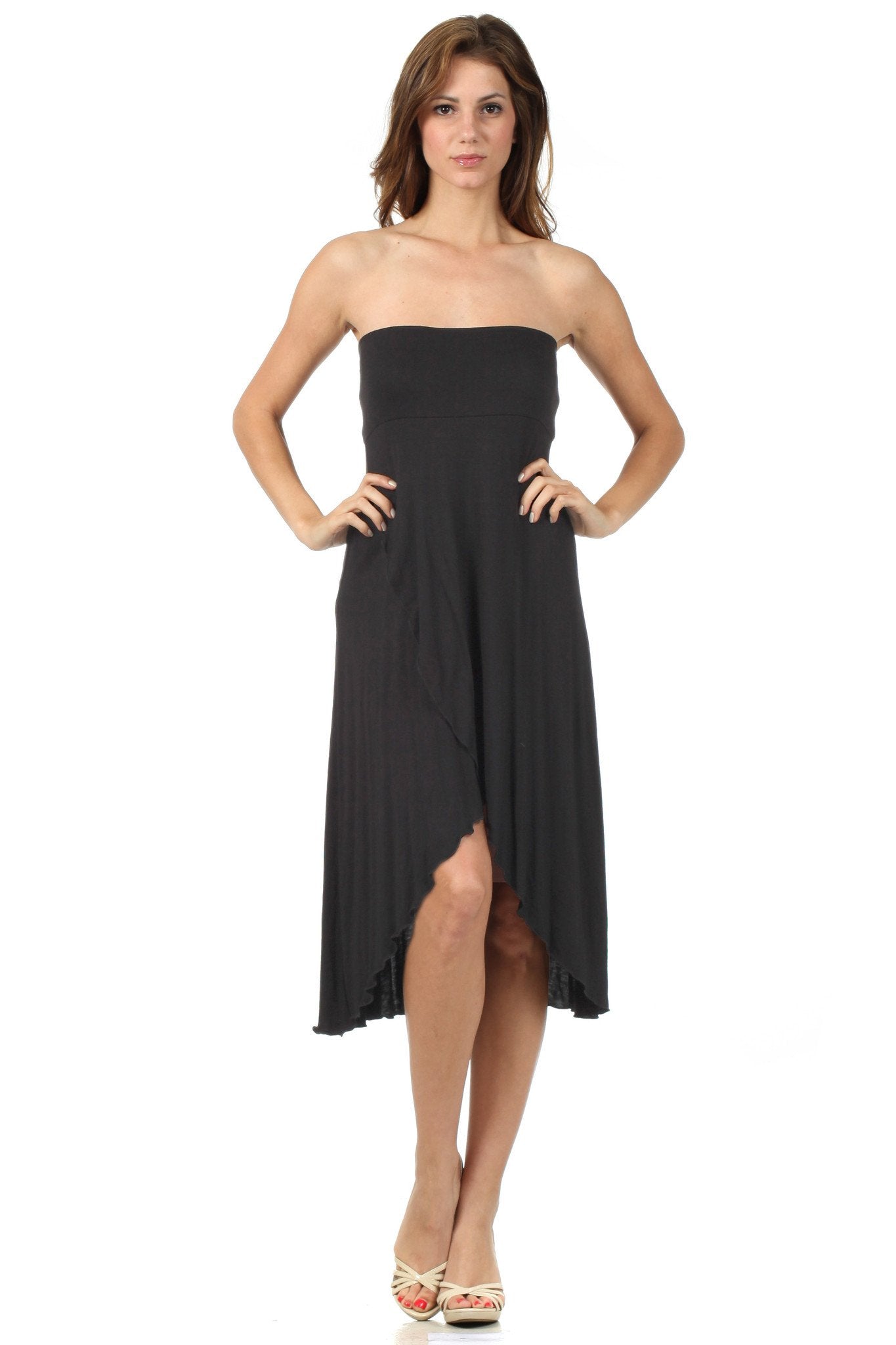 Sakkas - Soft Jersey Feel Solid Color Strapless High Low Dress / Skirt