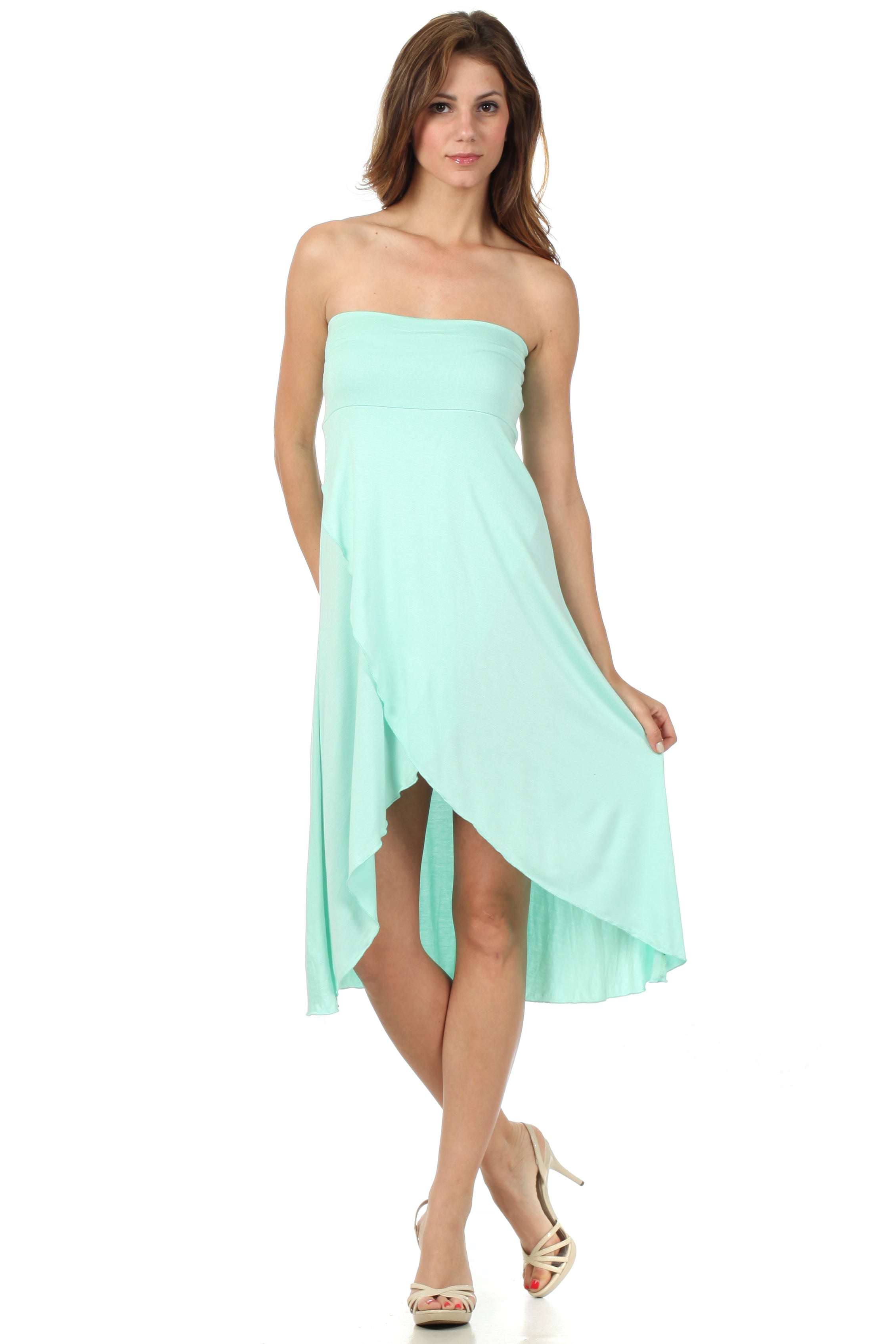 Sakkas - Soft Jersey Feel Solid Color Strapless High Low Dress / Skirt