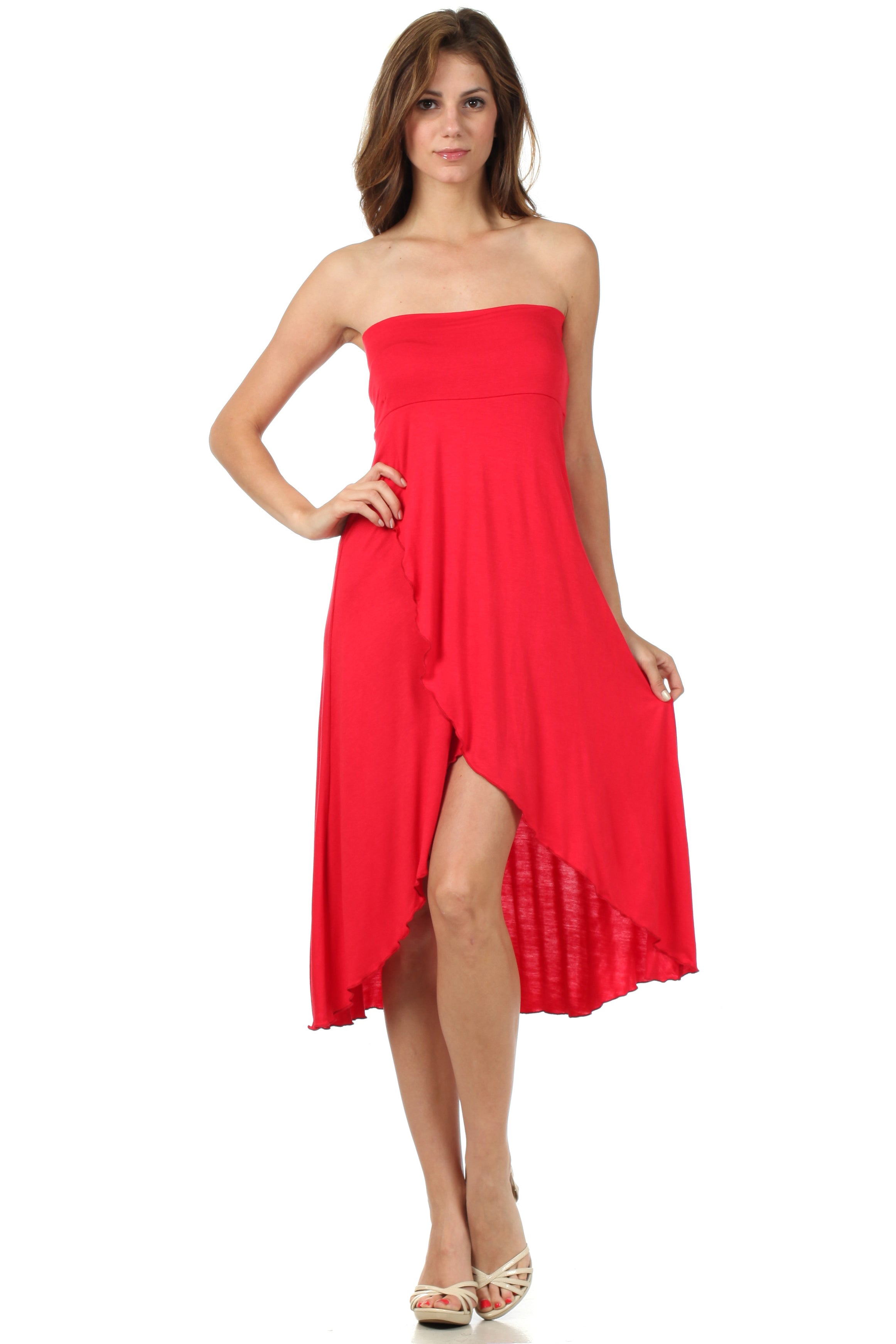 Sakkas - Soft Jersey Feel Solid Color Strapless High Low Dress / Skirt