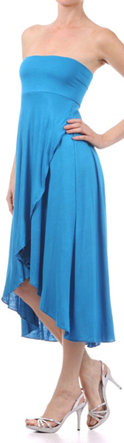 Sakkas - Soft Jersey Feel Solid Color Strapless High Low Dress / Skirt