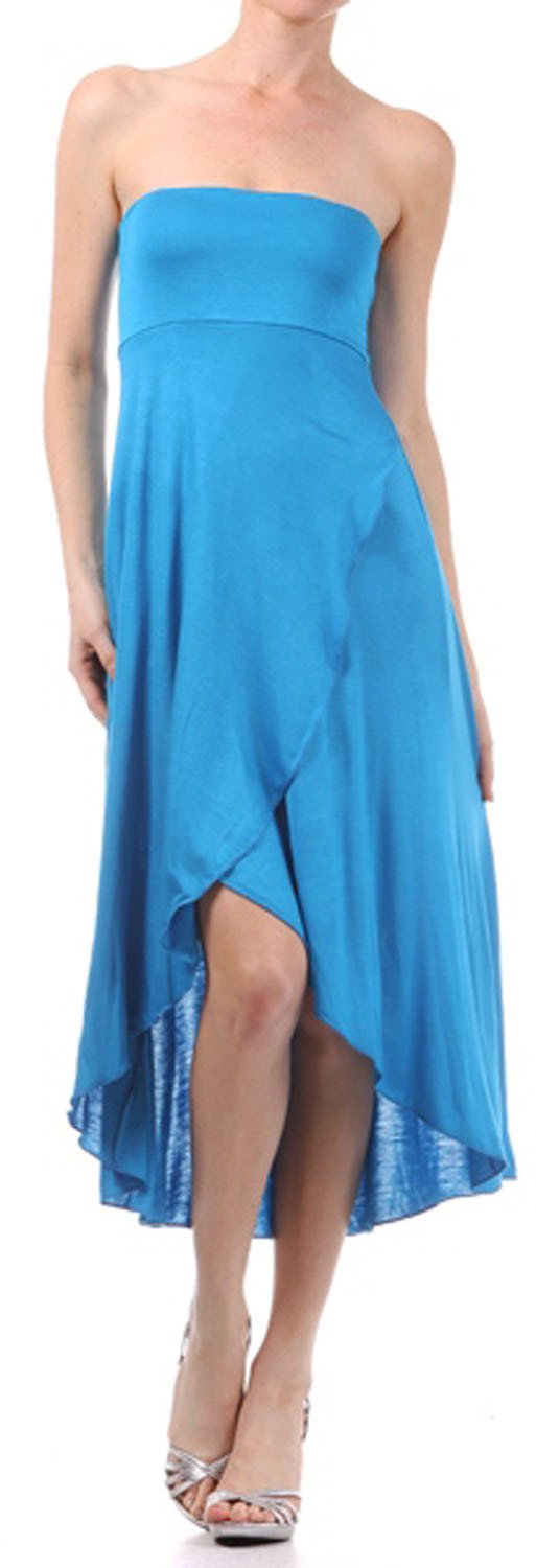 Sakkas - Soft Jersey Feel Solid Color Strapless High Low Dress / Skirt