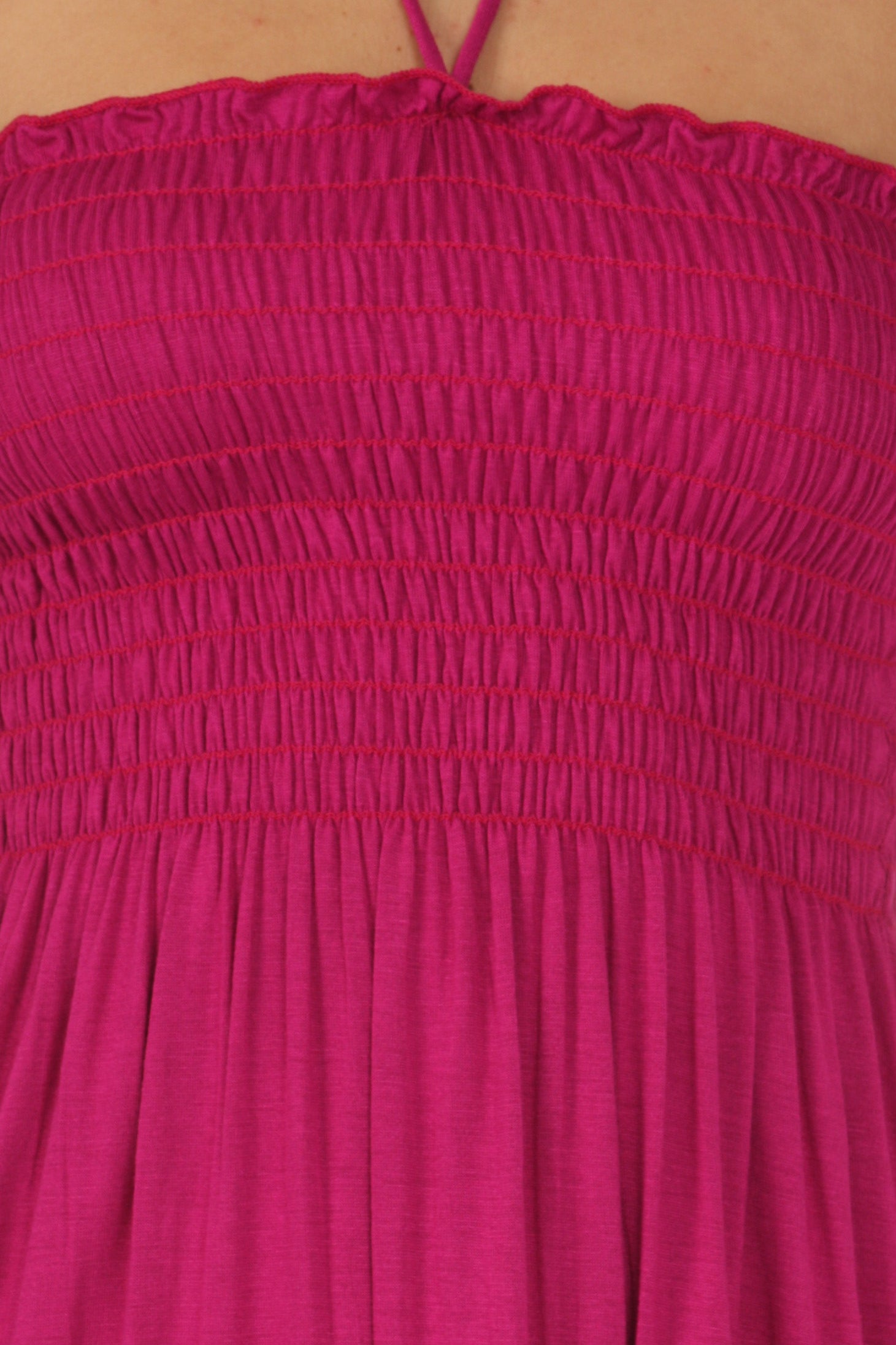 Sakkas - Soft Jersey Feel Solid Color Smocked Bodice String Halter Long Dress