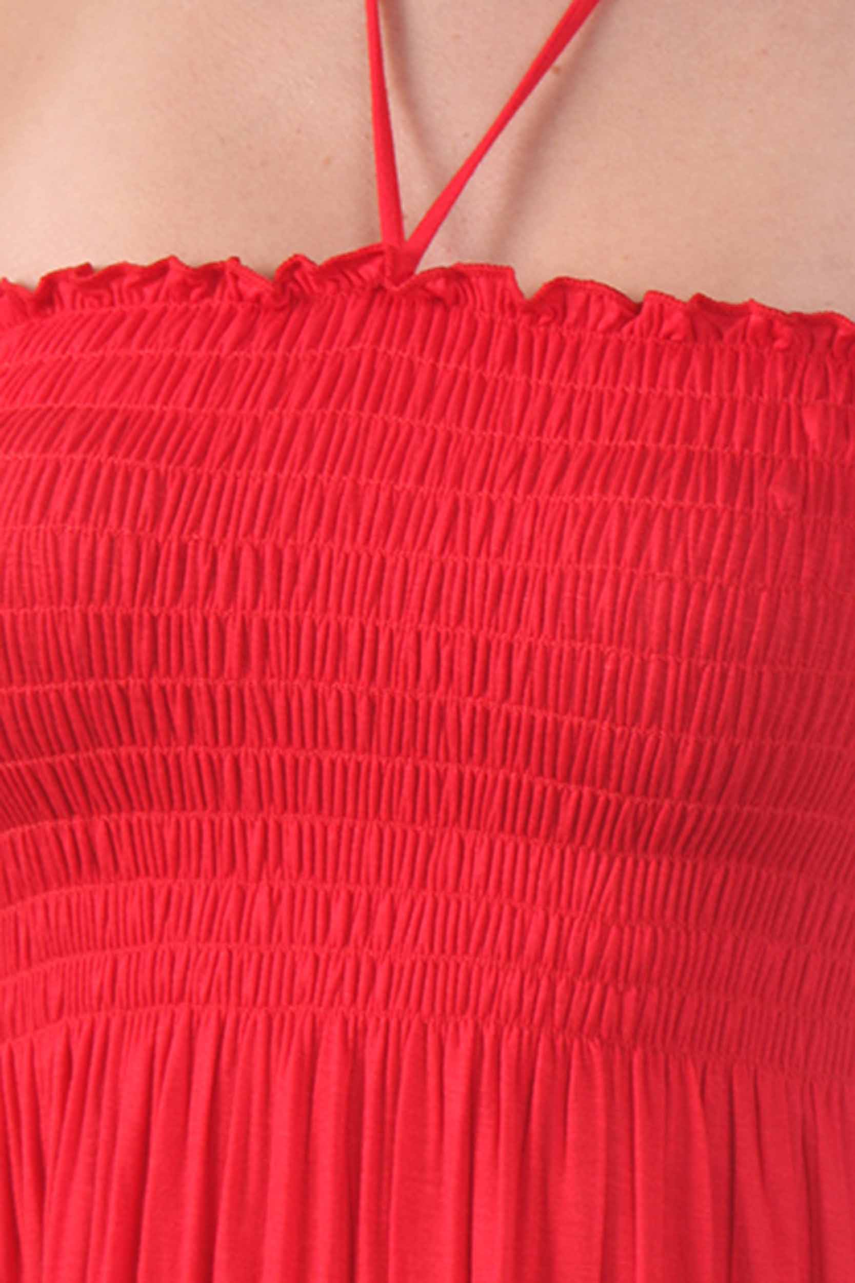 Sakkas - Soft Jersey Feel Solid Color Smocked Bodice String Halter Long Dress