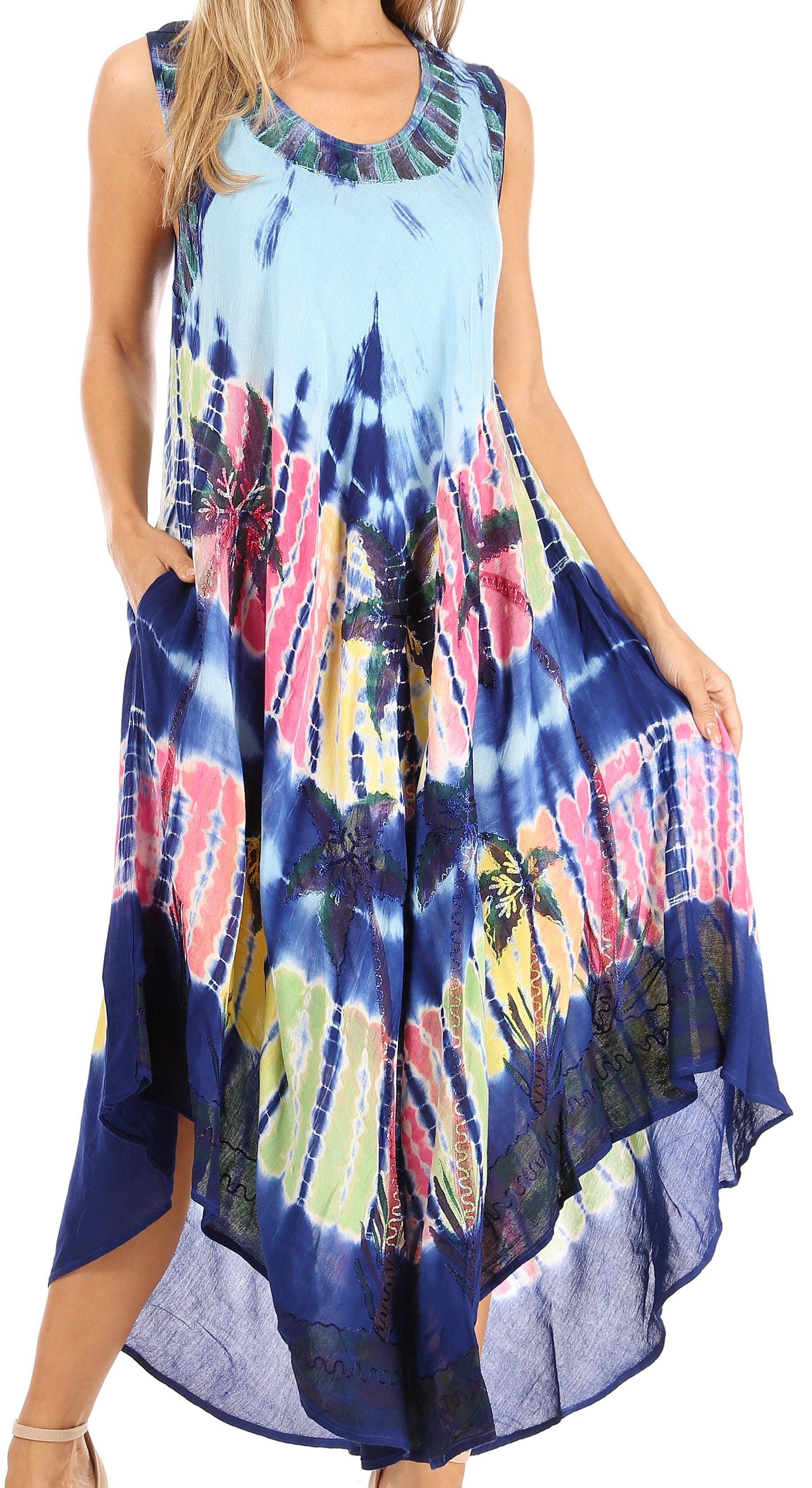 Sakkas - Moon and Stars Batik Caftan Tank Dress / Cover Up