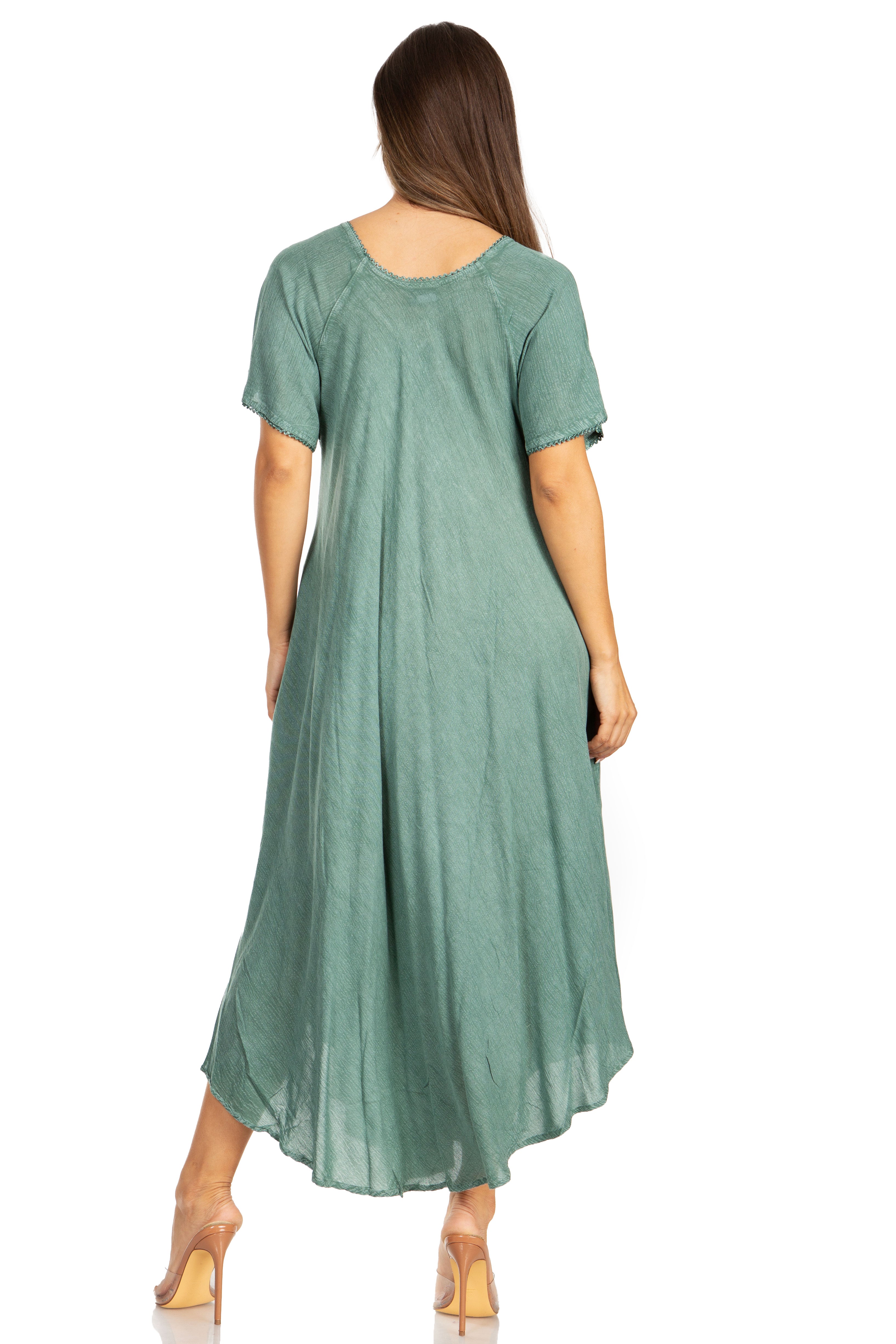 Sakkas - Lilia Embroidered Lace Up Bodice Relaxed Fit  Maxi Sun Dress