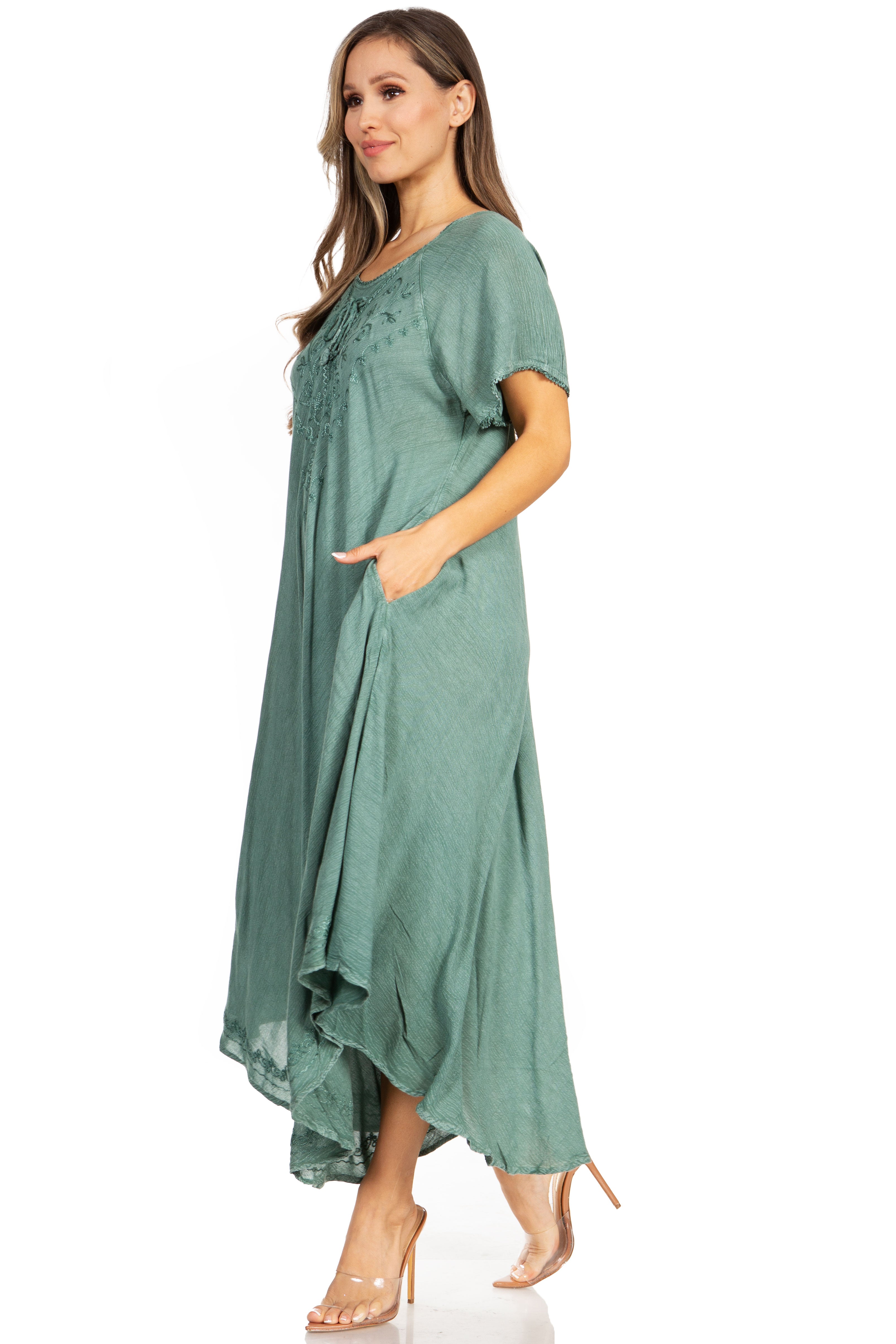 Sakkas - Lilia Embroidered Lace Up Bodice Relaxed Fit  Maxi Sun Dress