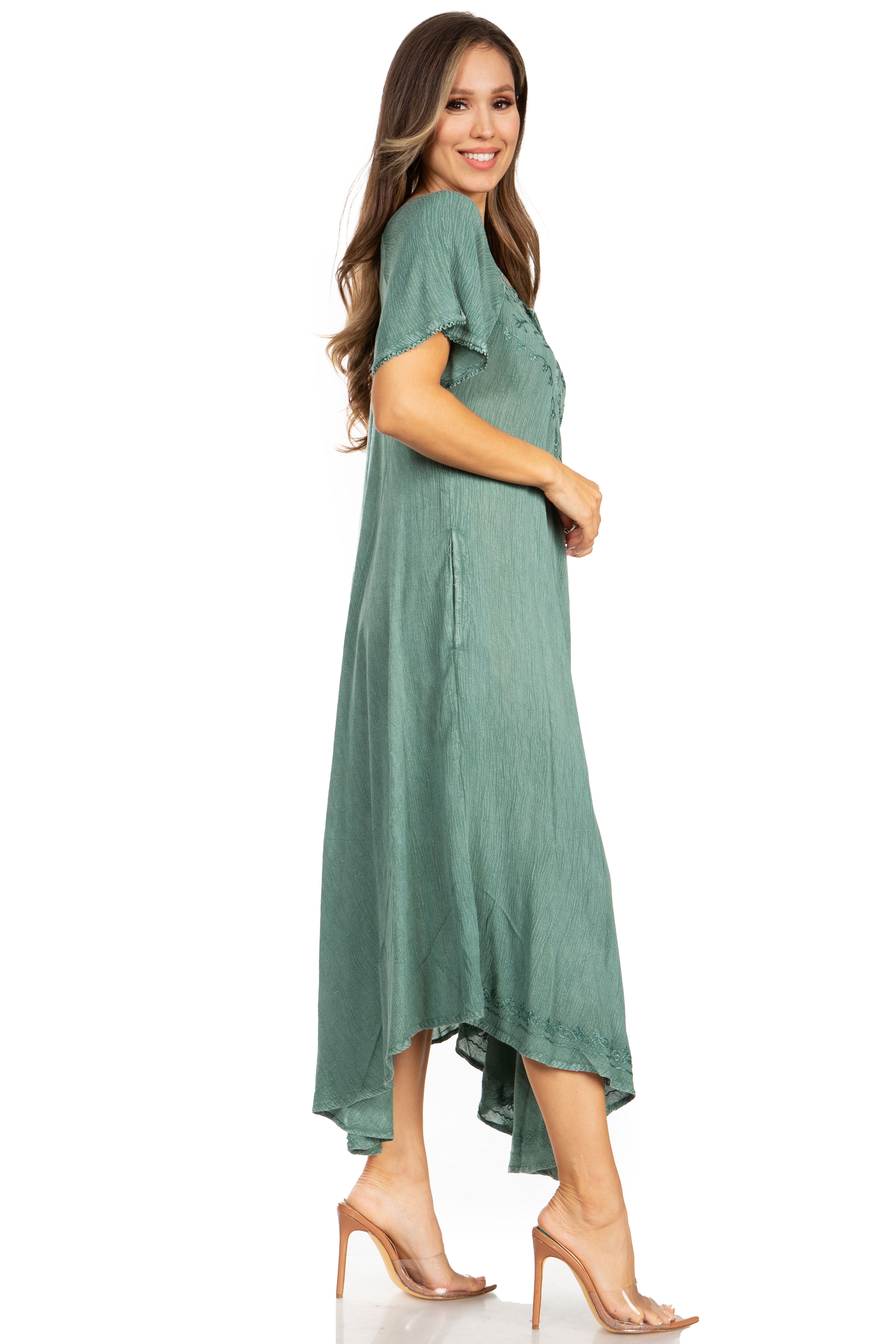 Sakkas - Lilia Embroidered Lace Up Bodice Relaxed Fit  Maxi Sun Dress