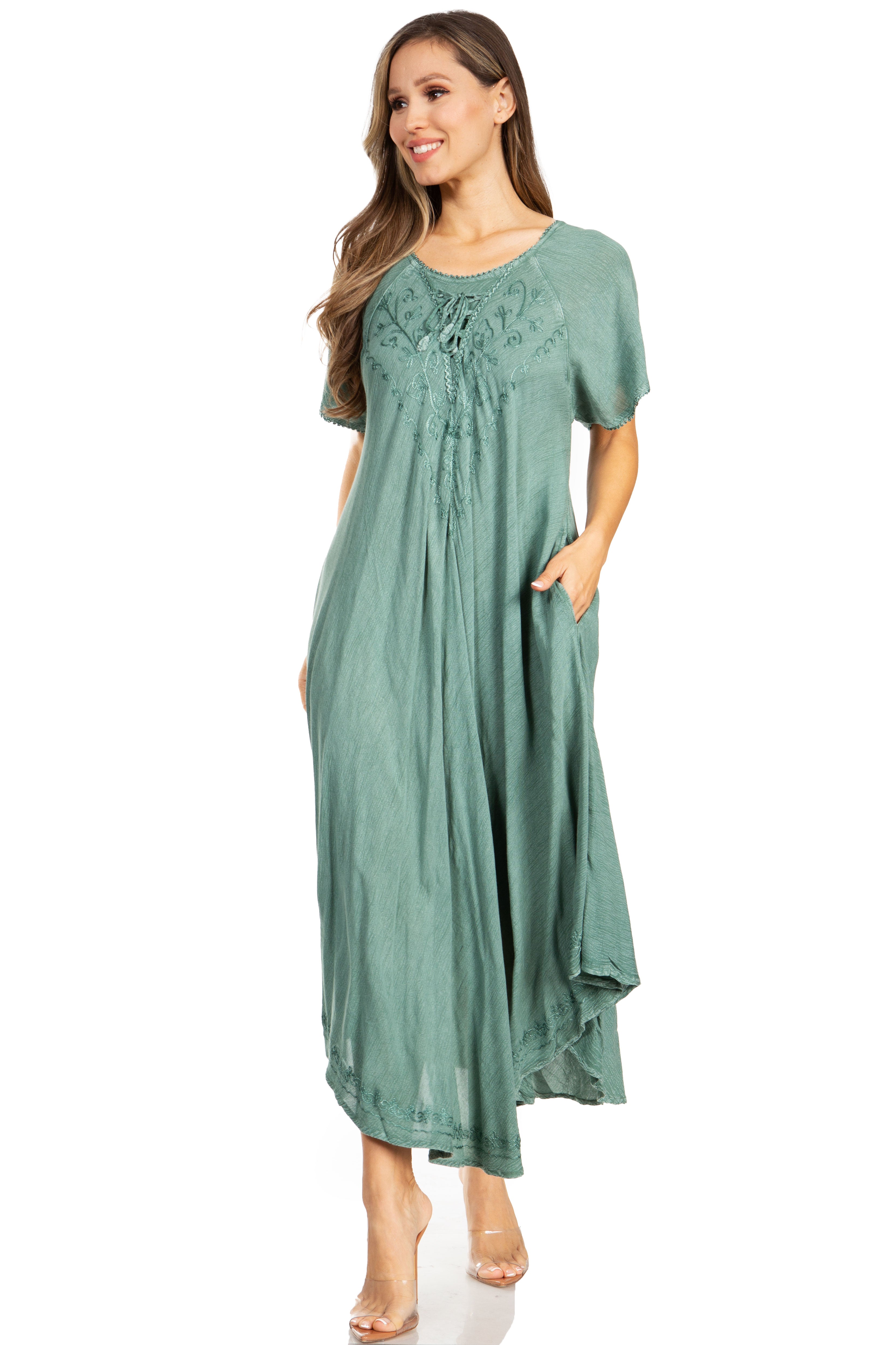 Sakkas - Lilia Embroidered Lace Up Bodice Relaxed Fit  Maxi Sun Dress