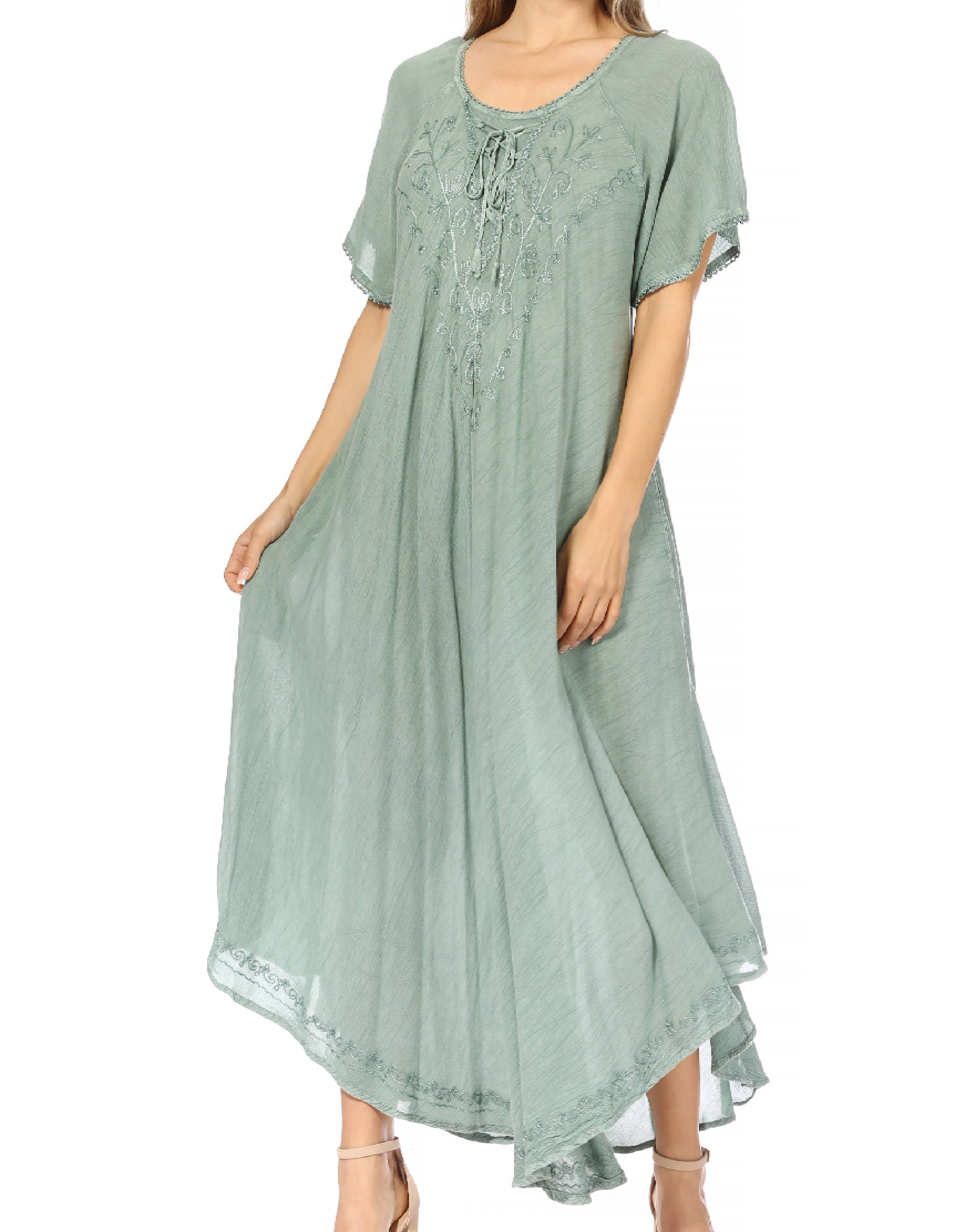 Sakkas - Lilia Embroidered Lace Up Bodice Relaxed Fit  Maxi Sun Dress