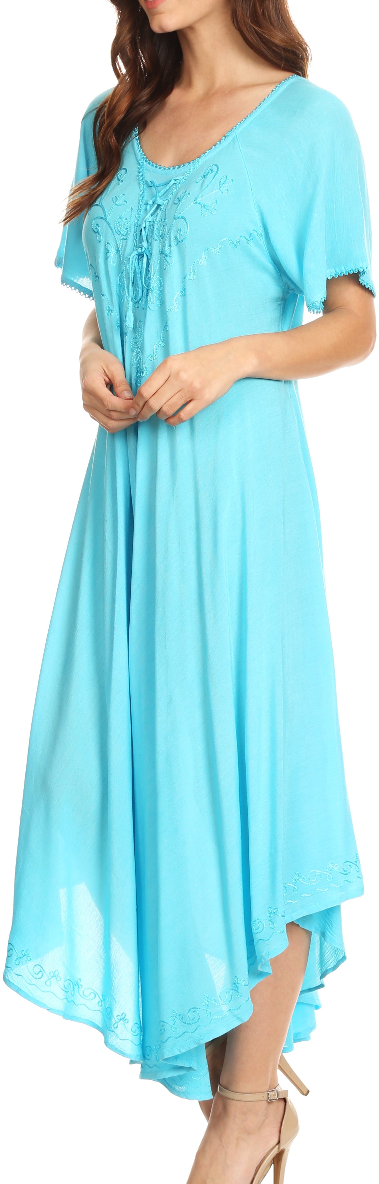 Sakkas - Lilia Embroidered Lace Up Bodice Relaxed Fit  Maxi Sun Dress