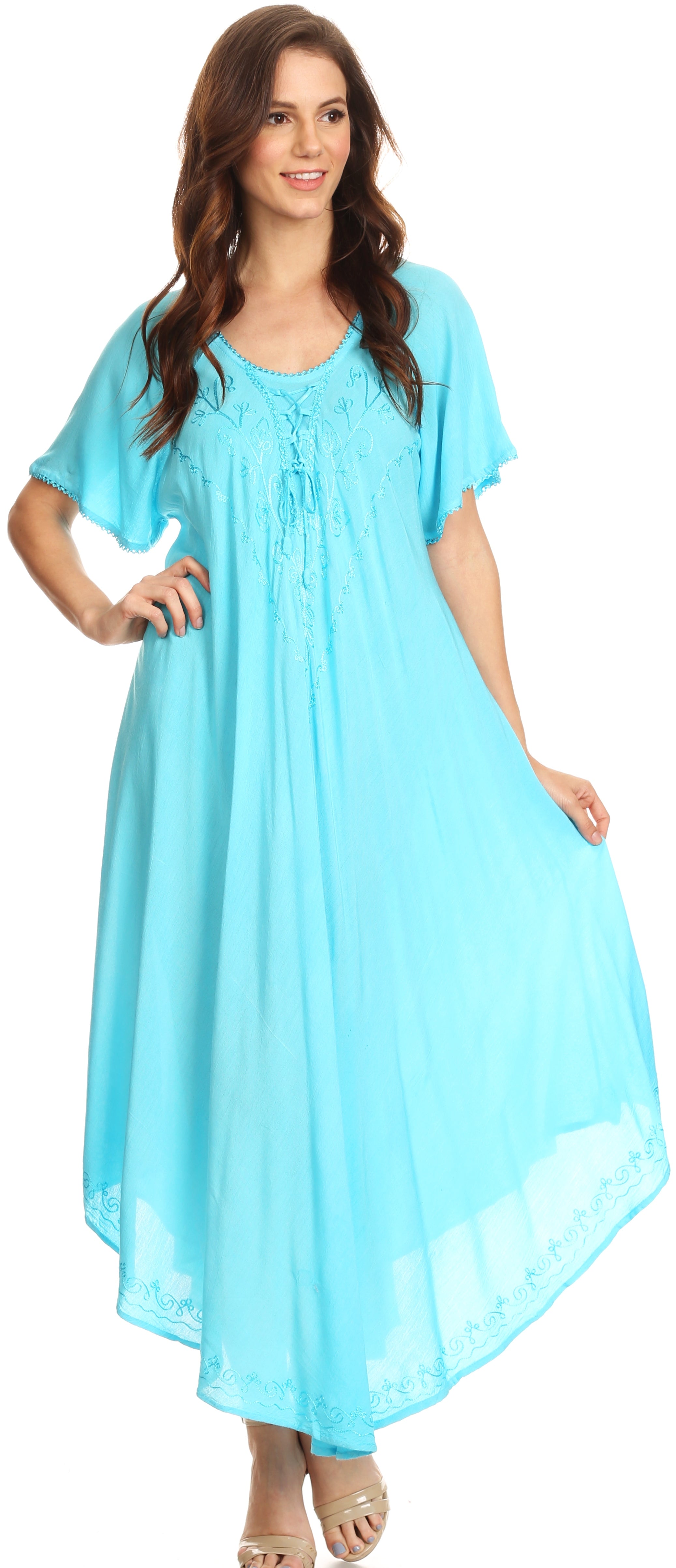 Sakkas - Lilia Embroidered Lace Up Bodice Relaxed Fit  Maxi Sun Dress