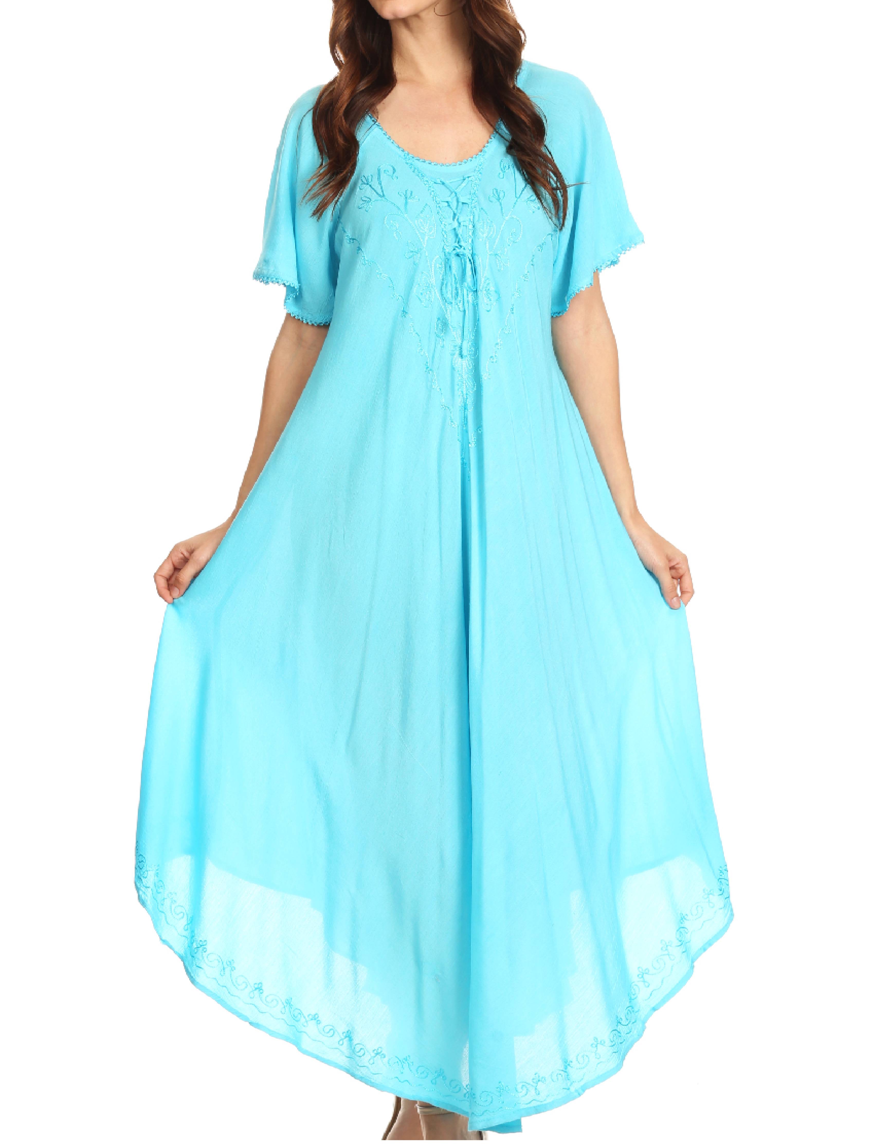 Sakkas - Lilia Embroidered Lace Up Bodice Relaxed Fit  Maxi Sun Dress