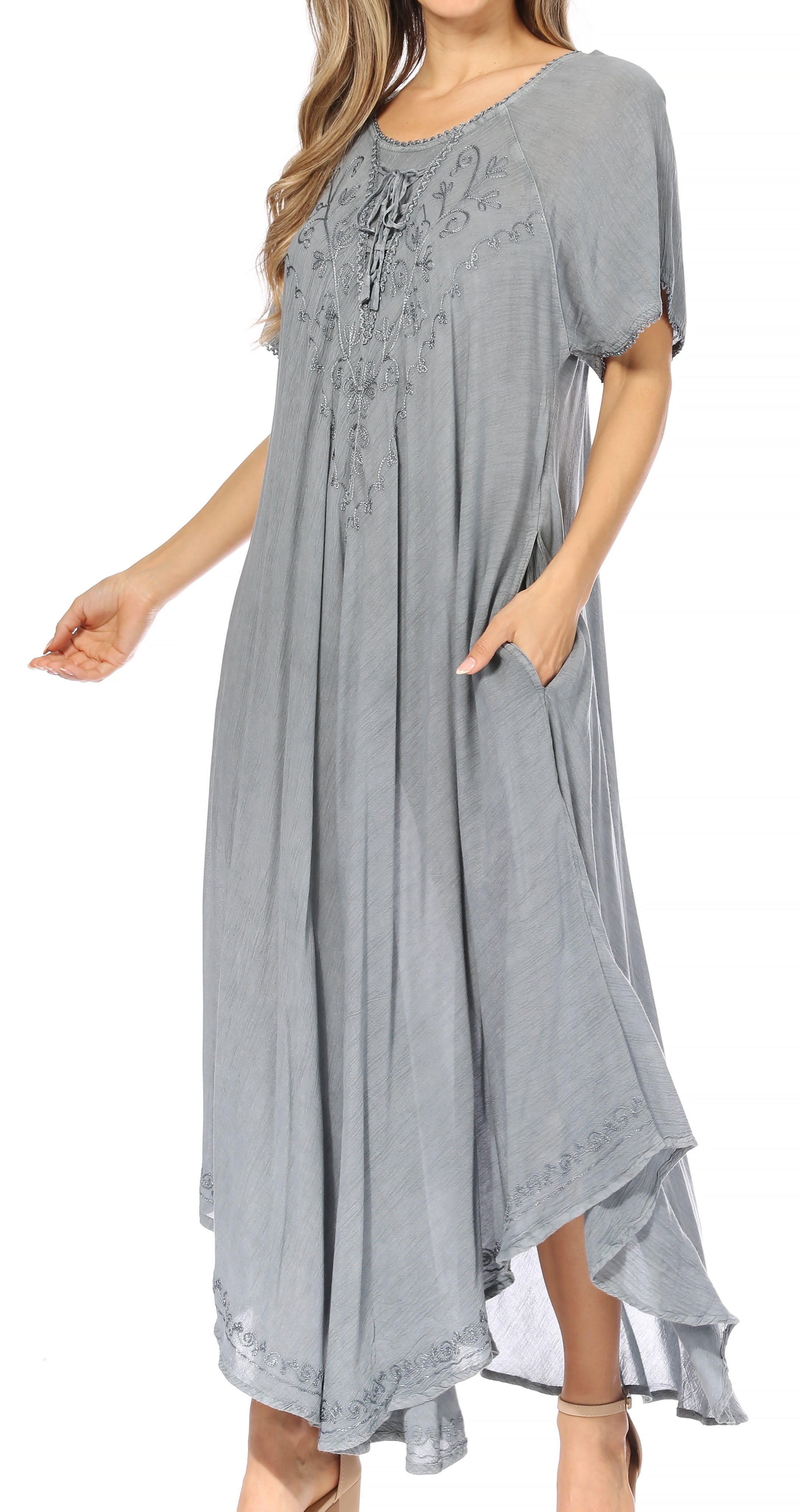 Sakkas - Lilia Embroidered Lace Up Bodice Relaxed Fit  Maxi Sun Dress