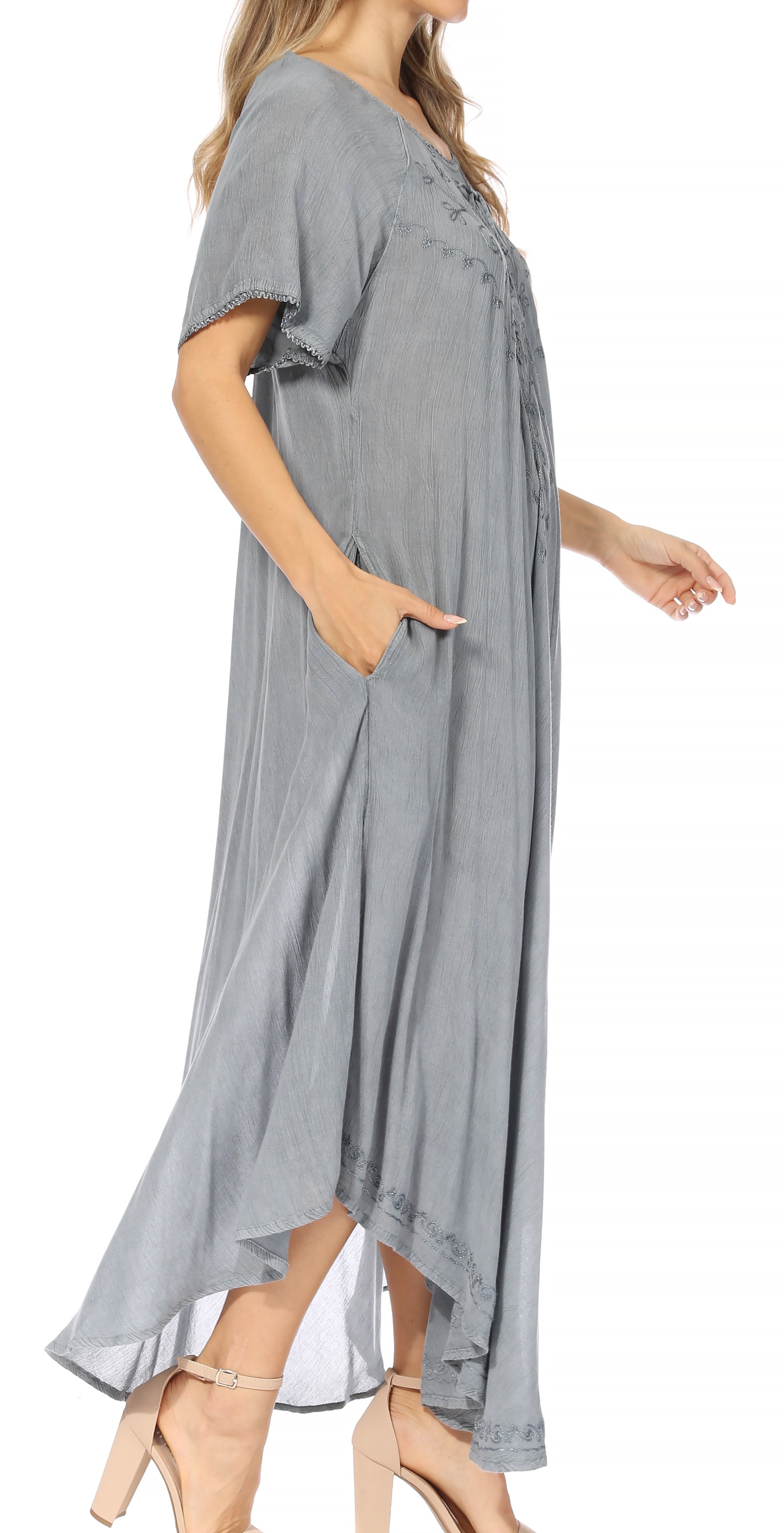 Sakkas - Lilia Embroidered Lace Up Bodice Relaxed Fit  Maxi Sun Dress