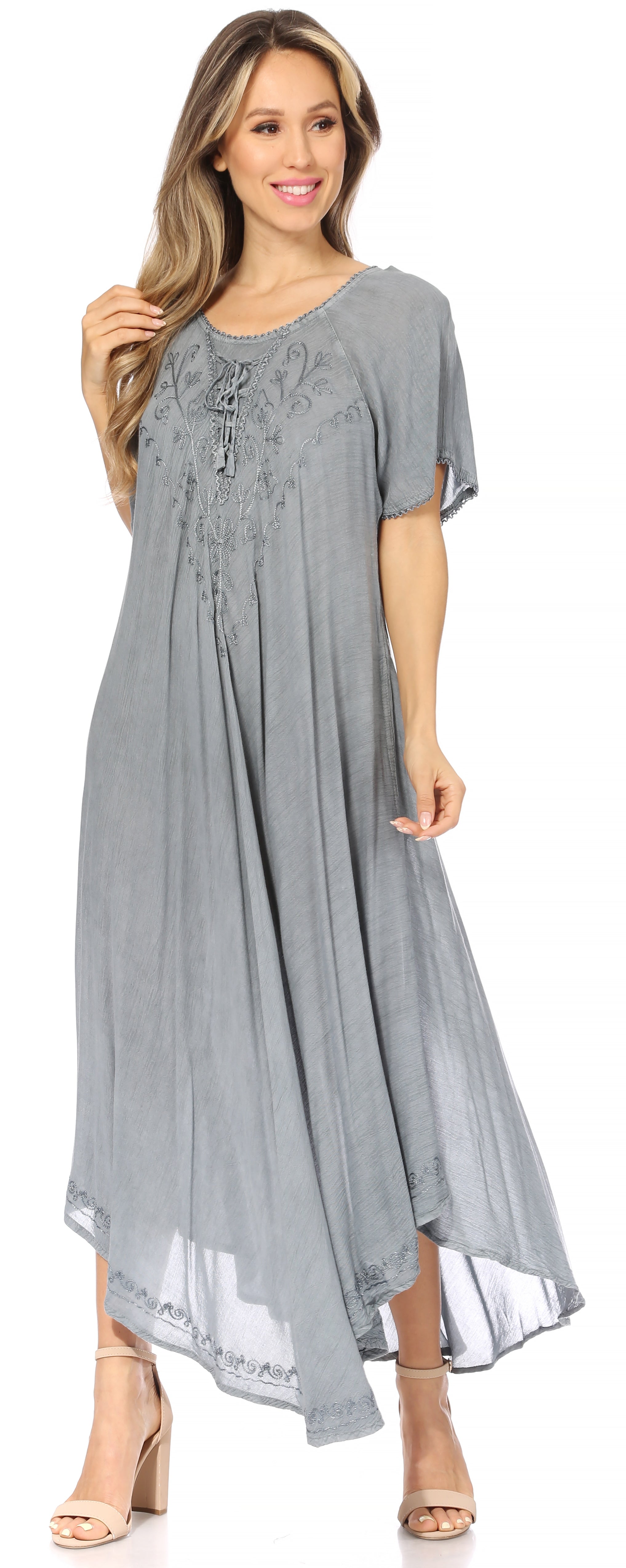 Sakkas - Lilia Embroidered Lace Up Bodice Relaxed Fit  Maxi Sun Dress