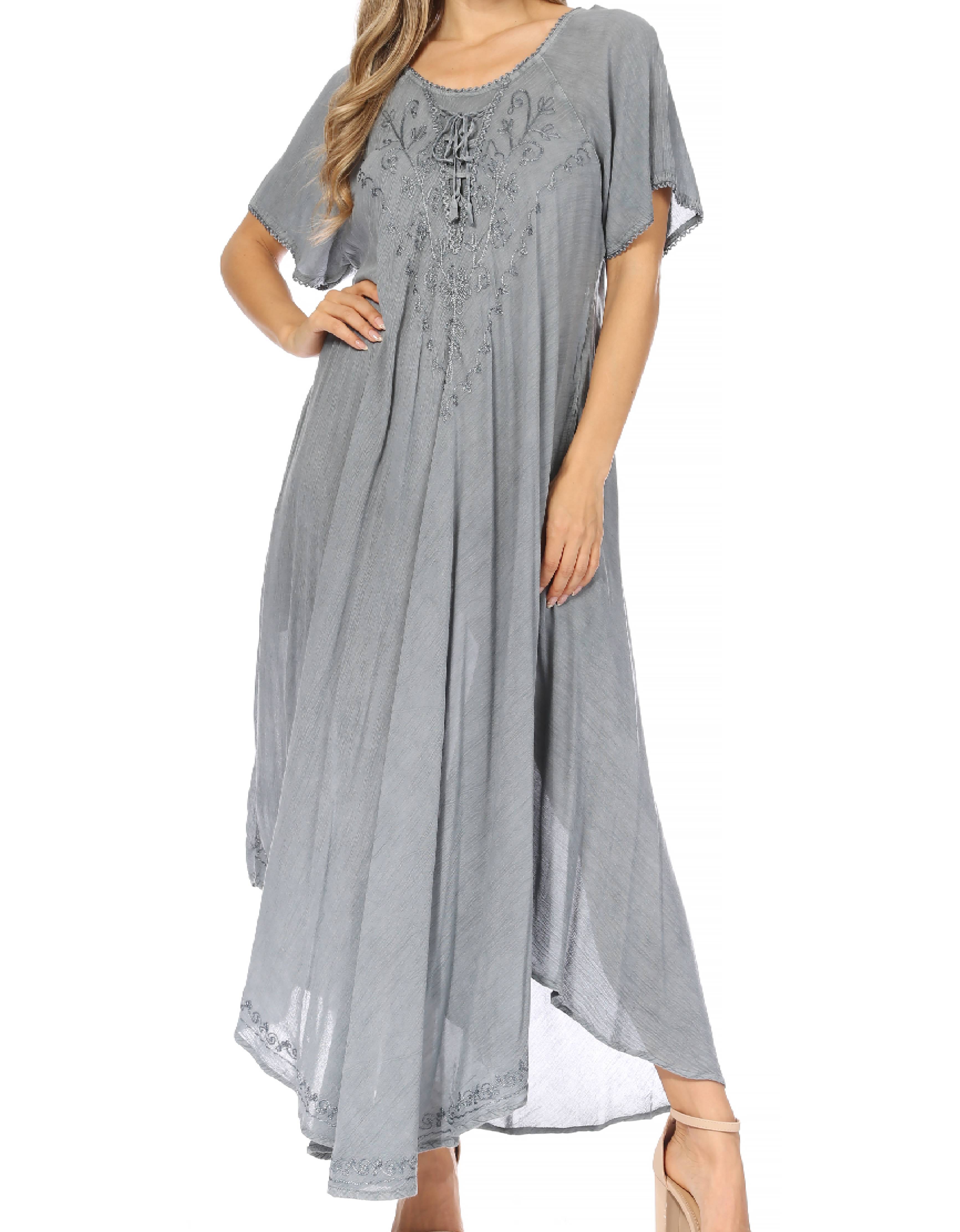 Sakkas - Lilia Embroidered Lace Up Bodice Relaxed Fit  Maxi Sun Dress