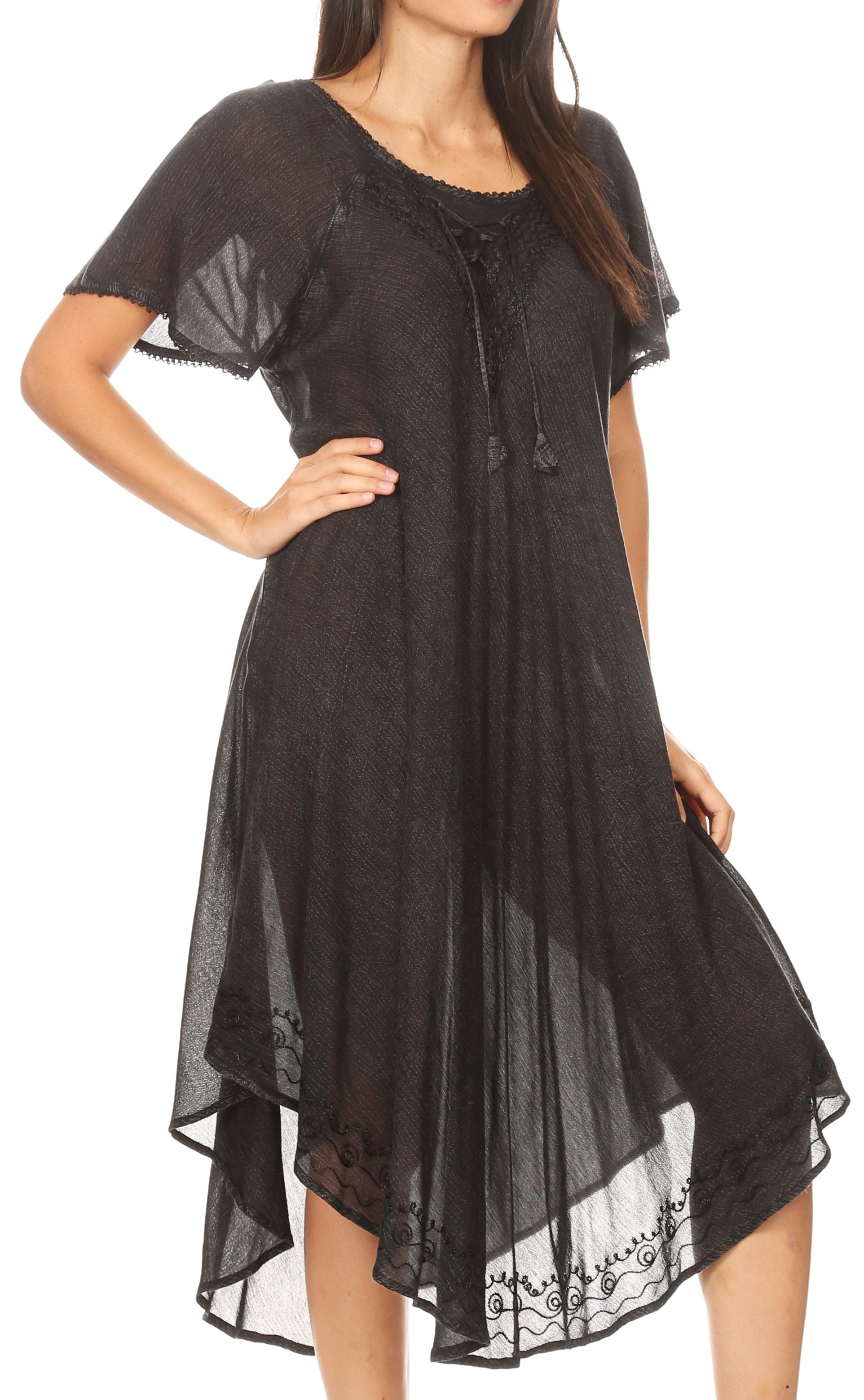 Sakkas - Lilia Embroidered Lace Up Bodice Relaxed Fit  Maxi Sun Dress