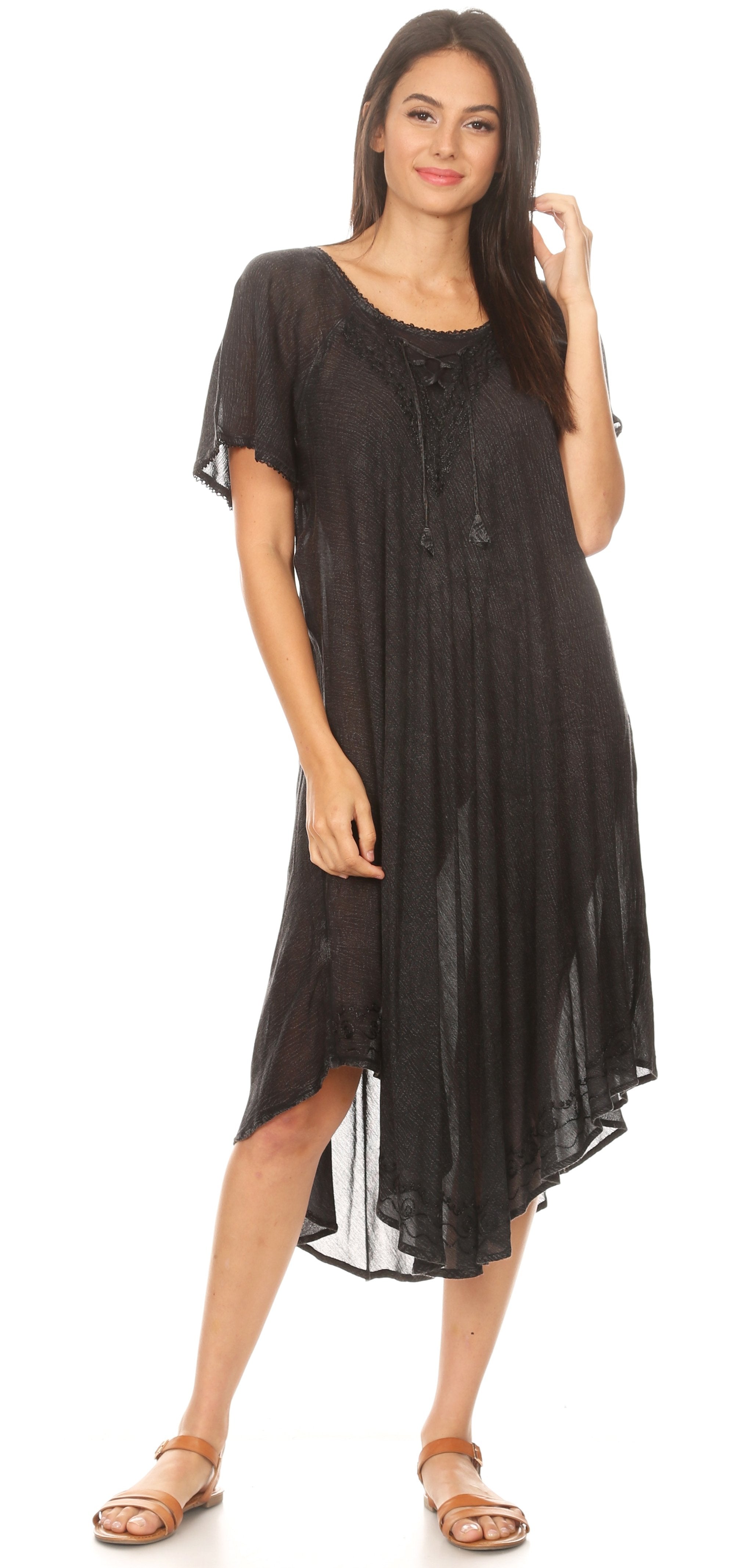 Sakkas - Lilia Embroidered Lace Up Bodice Relaxed Fit  Maxi Sun Dress