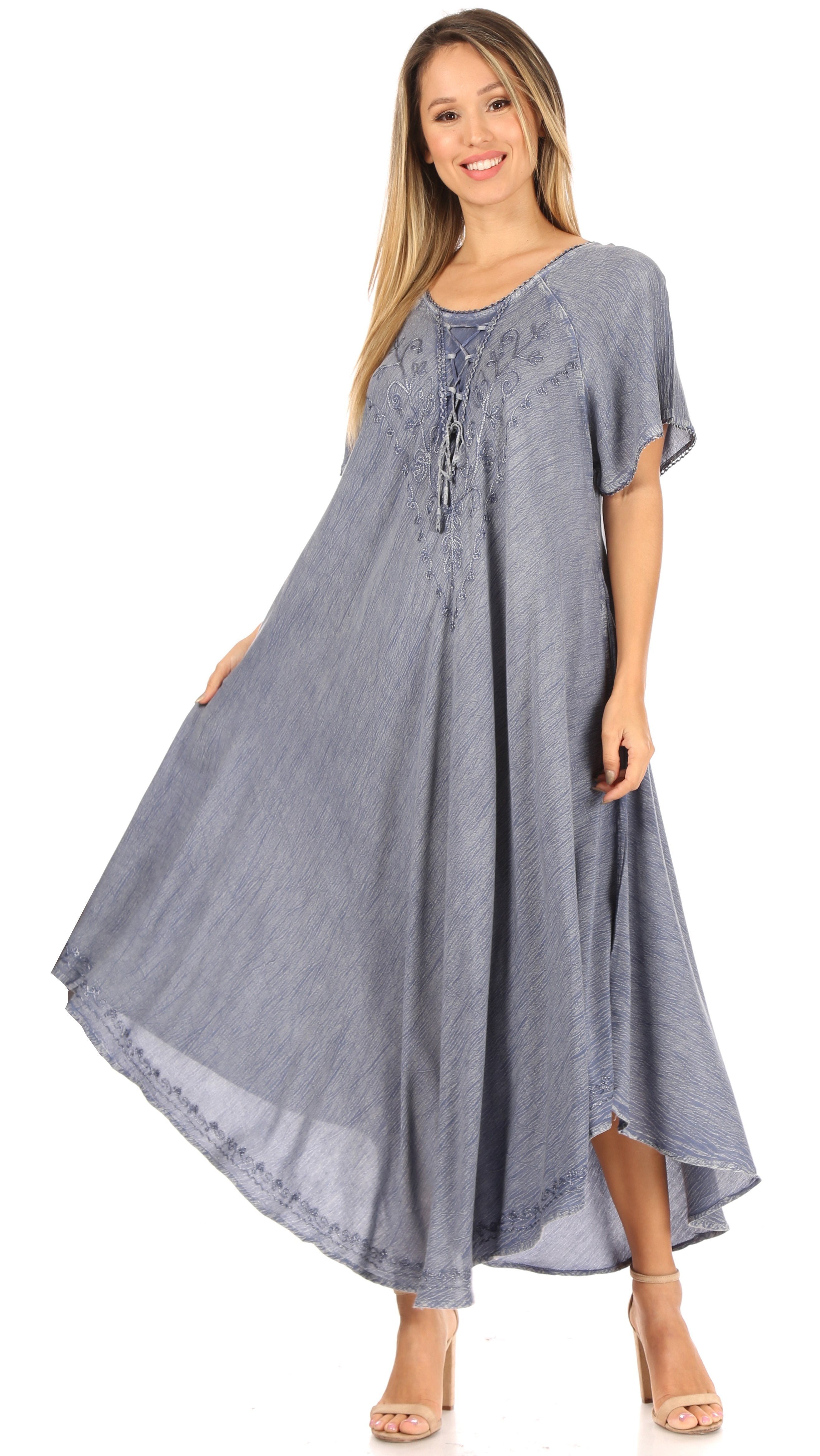 Sakkas - Lilia Embroidered Lace Up Bodice Relaxed Fit  Maxi Sun Dress