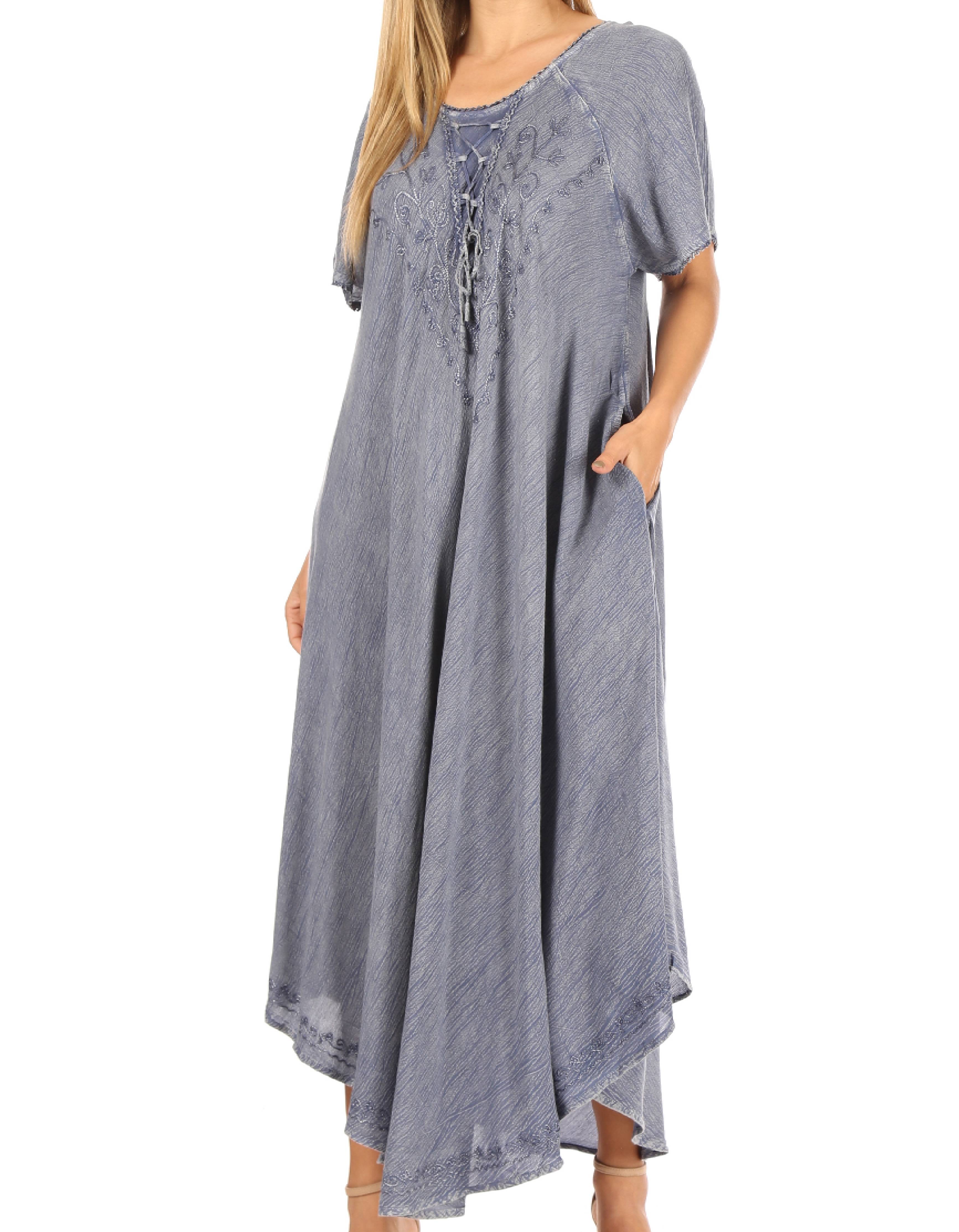 Sakkas - Lilia Embroidered Lace Up Bodice Relaxed Fit  Maxi Sun Dress