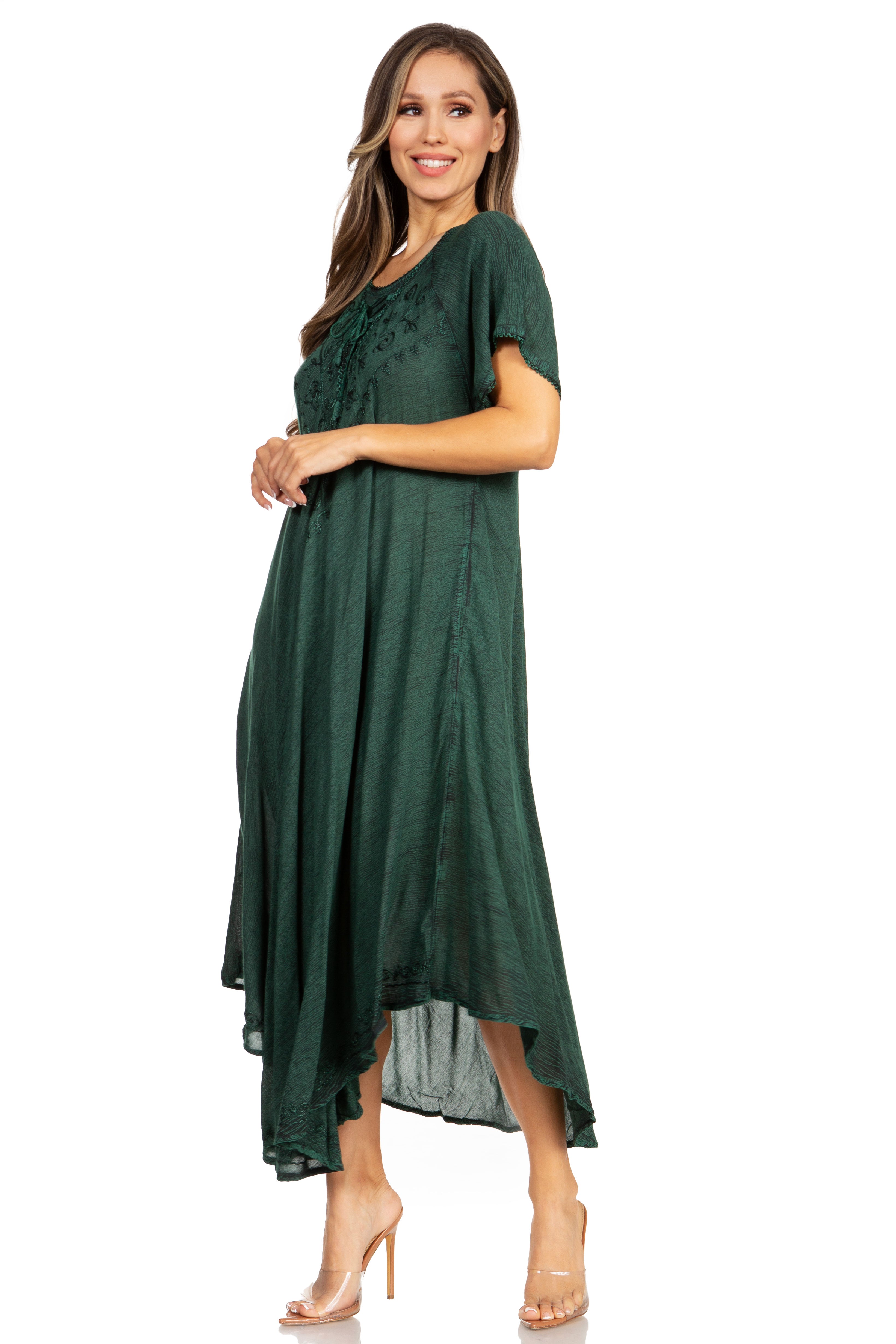Sakkas - Lilia Embroidered Lace Up Bodice Relaxed Fit  Maxi Sun Dress
