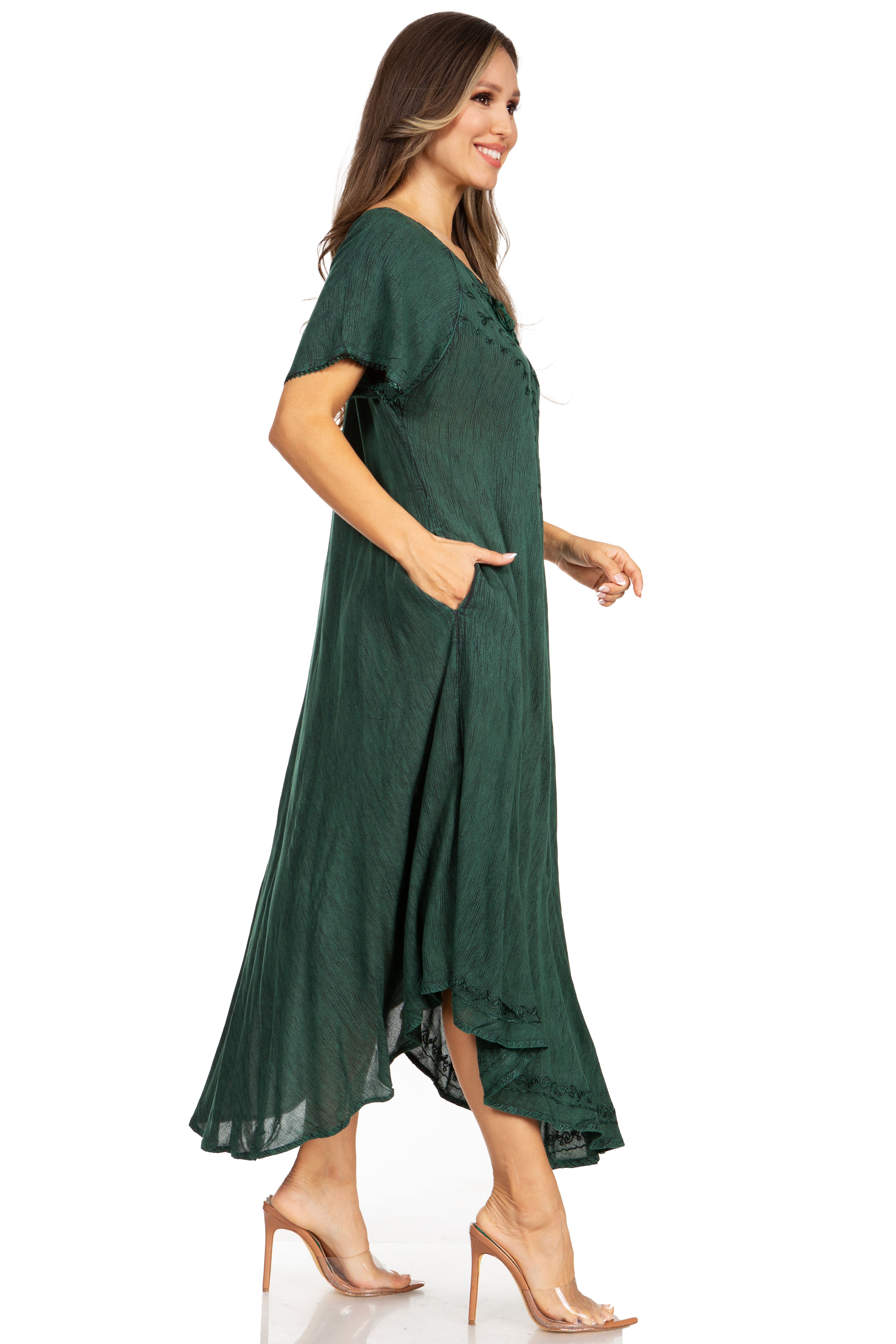Sakkas - Lilia Embroidered Lace Up Bodice Relaxed Fit  Maxi Sun Dress