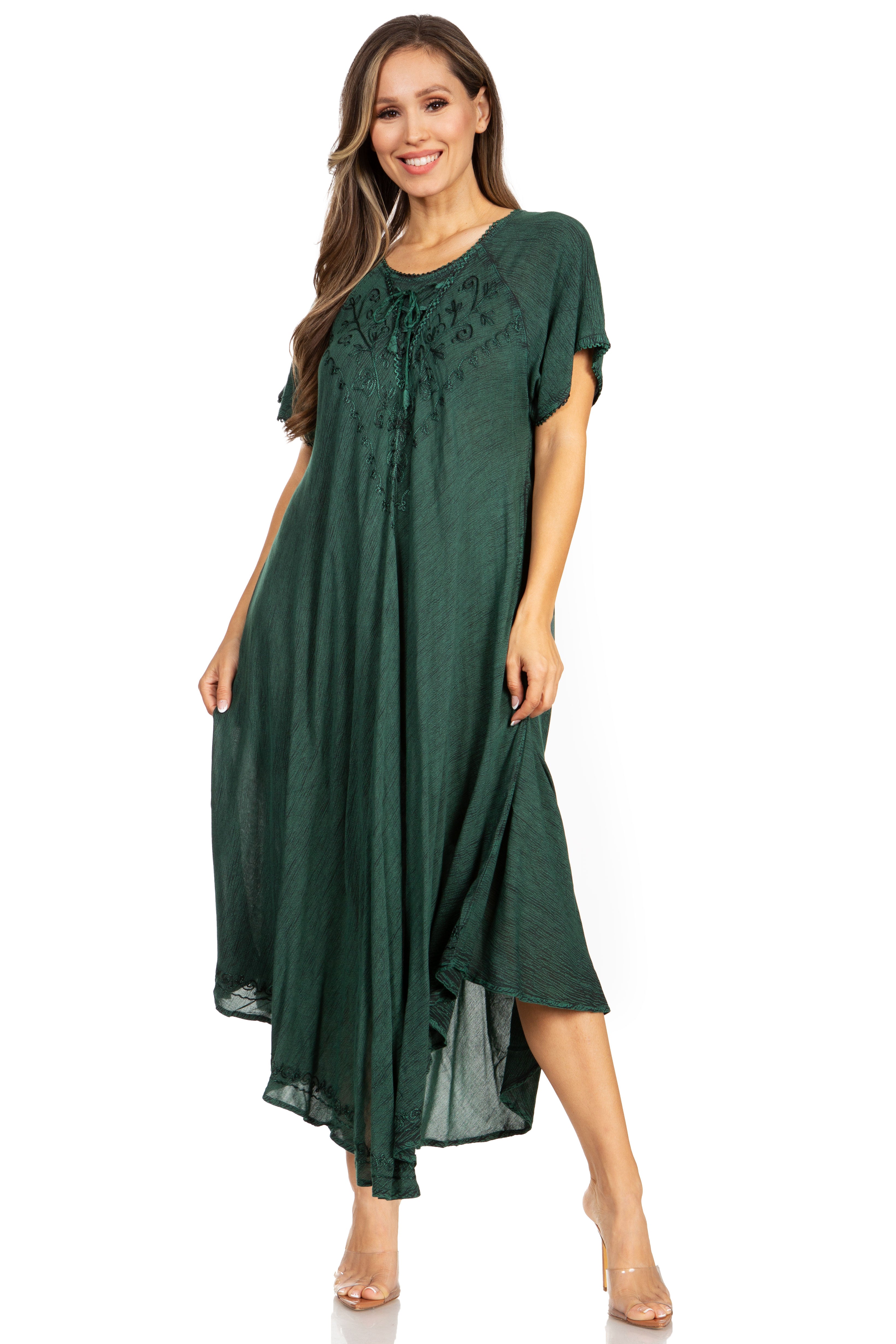 Sakkas - Lilia Embroidered Lace Up Bodice Relaxed Fit  Maxi Sun Dress