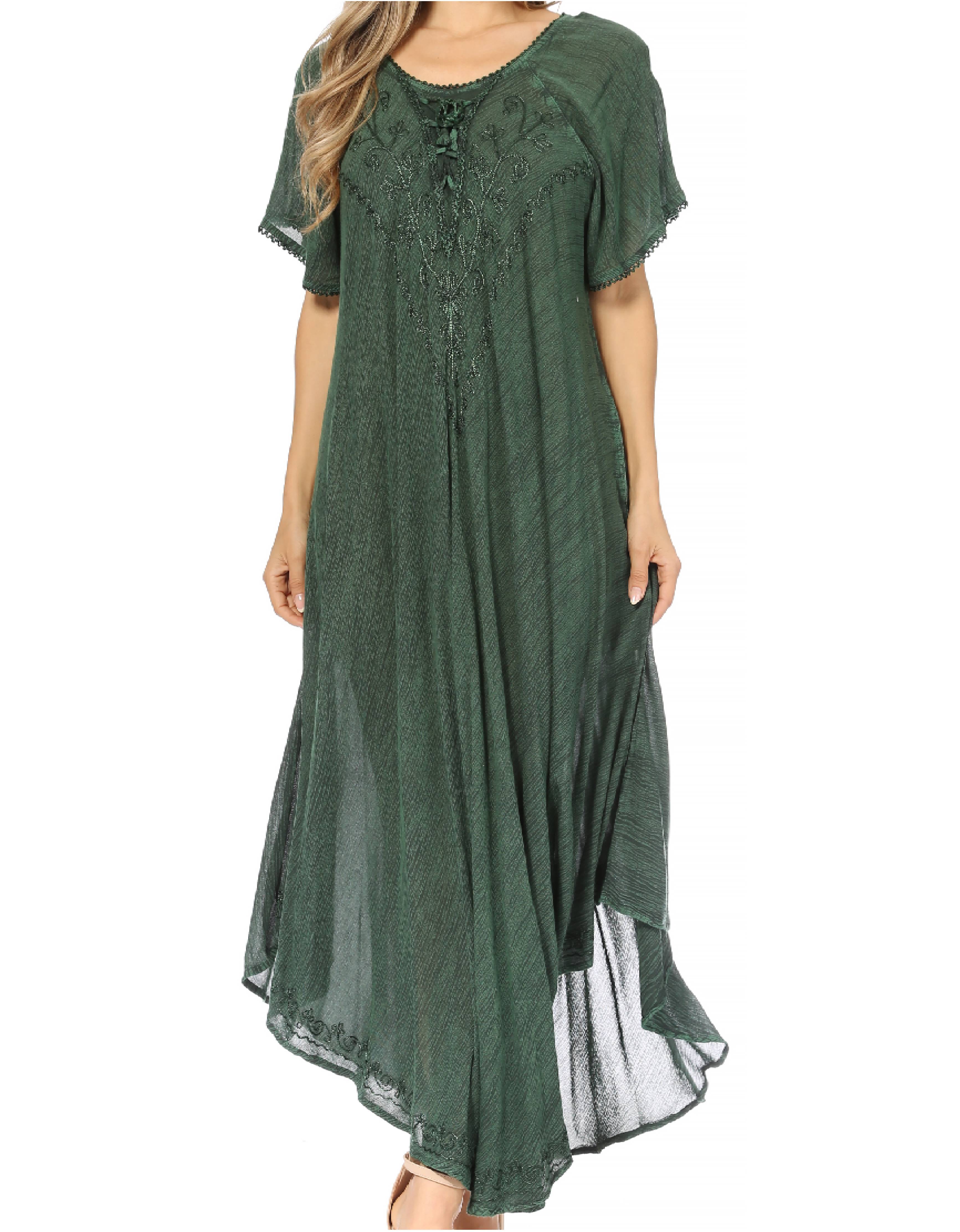 Sakkas - Lilia Embroidered Lace Up Bodice Relaxed Fit  Maxi Sun Dress