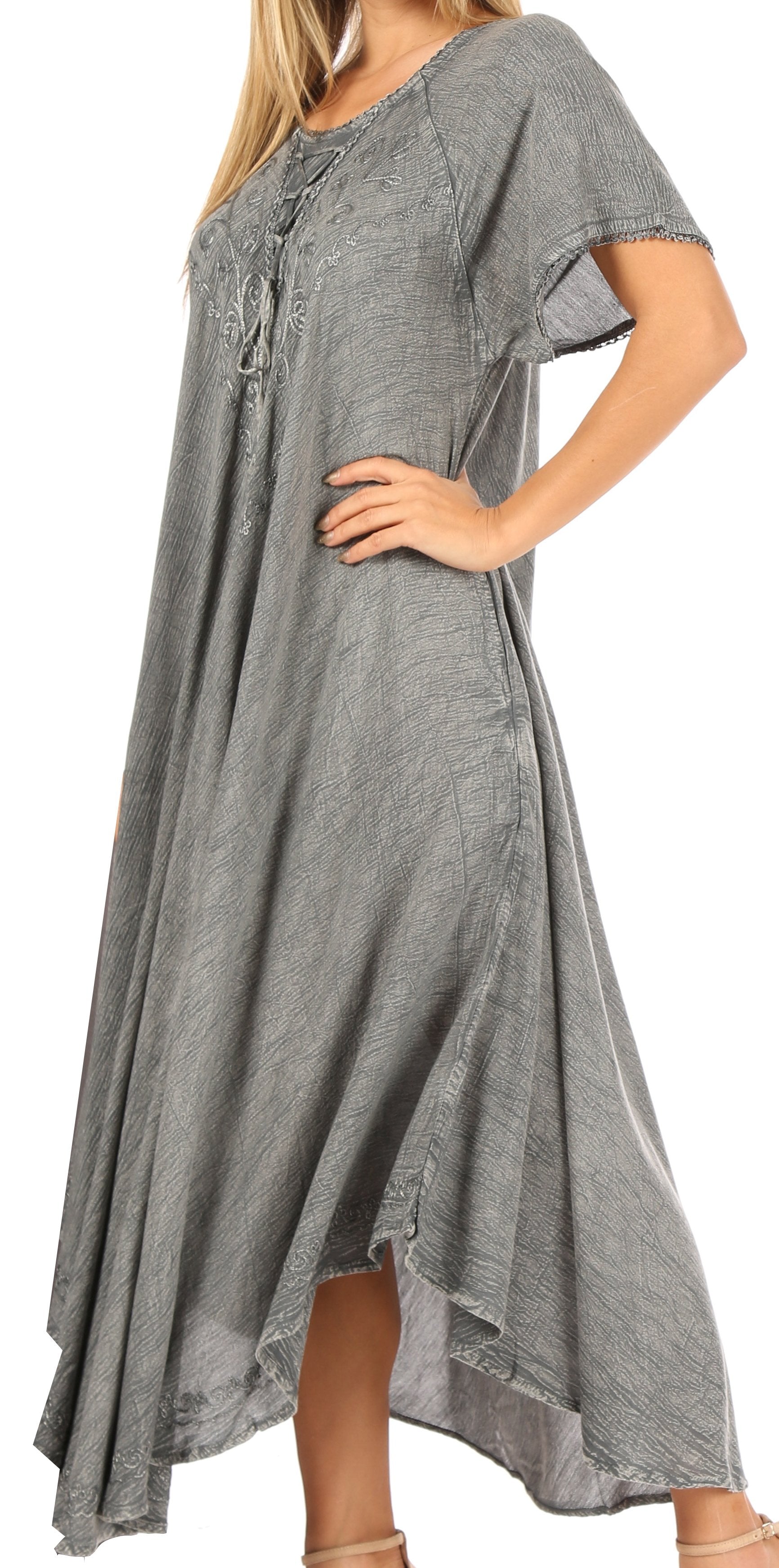 Sakkas - Lilia Embroidered Lace Up Bodice Relaxed Fit  Maxi Sun Dress