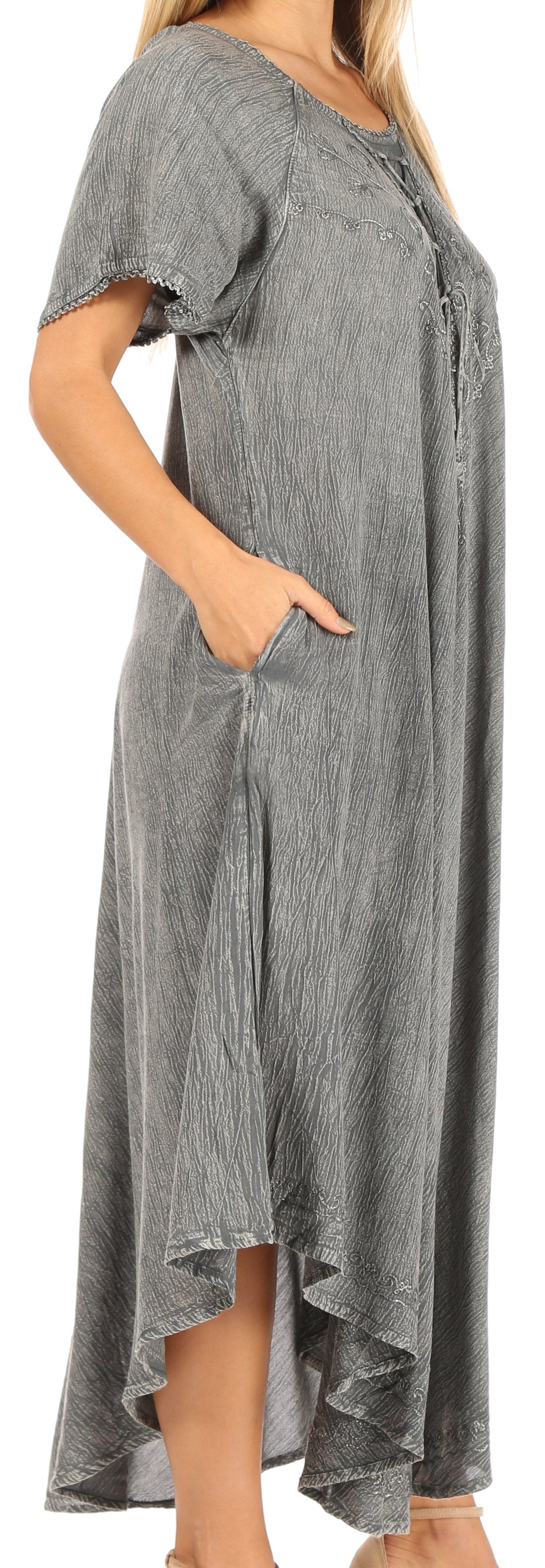 Sakkas - Lilia Embroidered Lace Up Bodice Relaxed Fit  Maxi Sun Dress