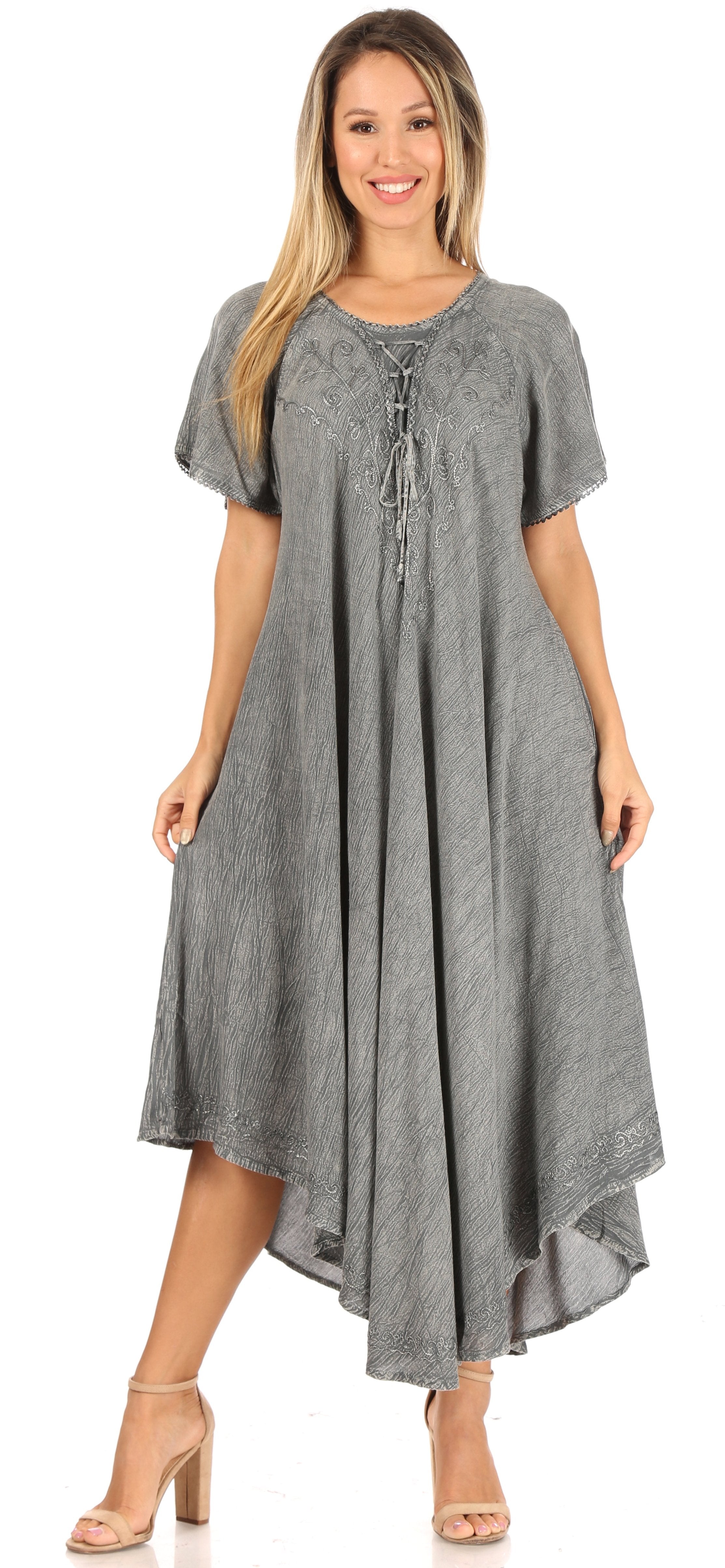 Sakkas - Lilia Embroidered Lace Up Bodice Relaxed Fit  Maxi Sun Dress