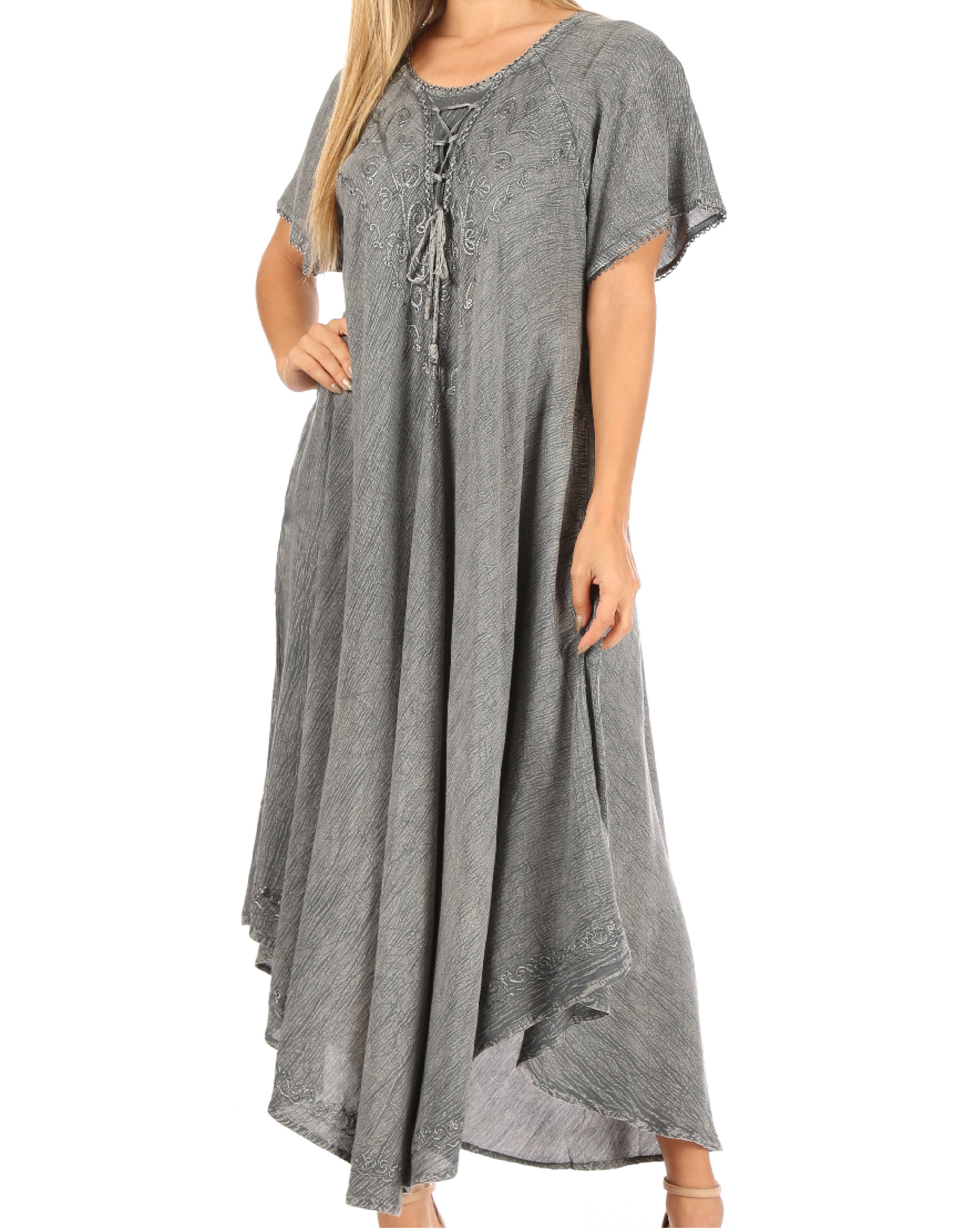 Sakkas - Lilia Embroidered Lace Up Bodice Relaxed Fit  Maxi Sun Dress