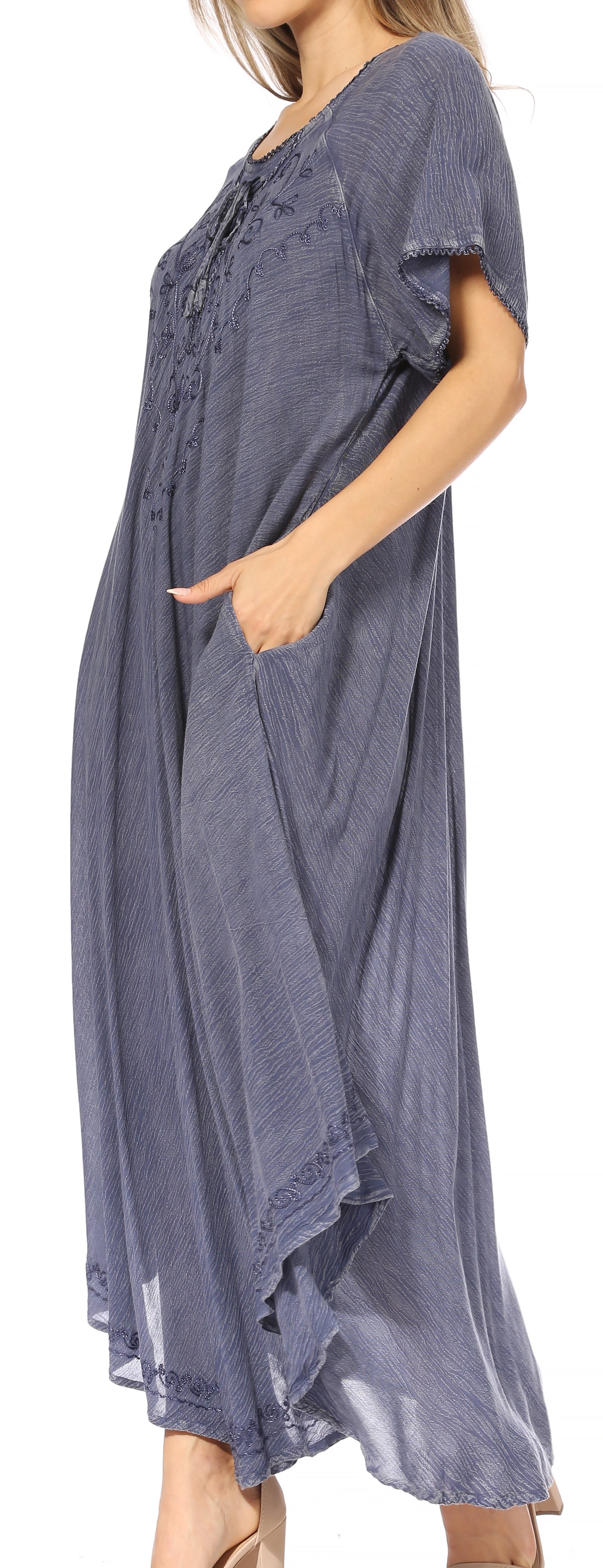 Sakkas - Lilia Embroidered Lace Up Bodice Relaxed Fit  Maxi Sun Dress