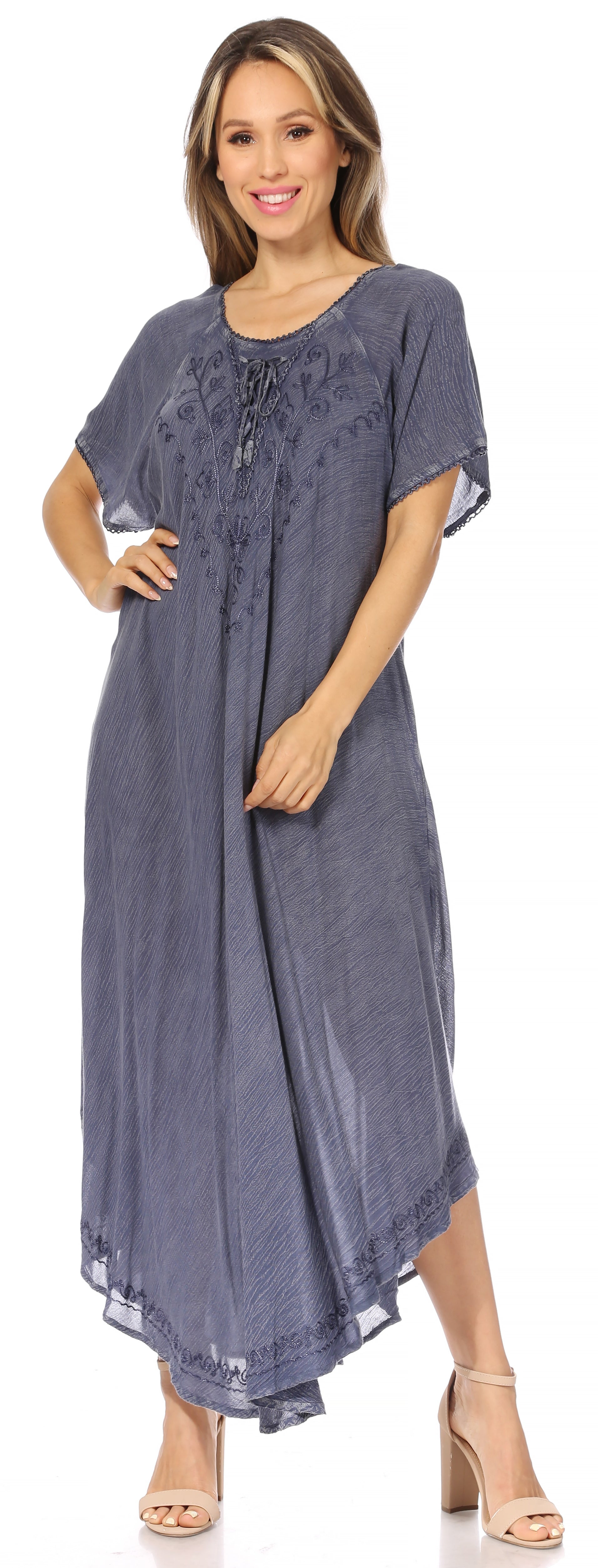 Sakkas - Lilia Embroidered Lace Up Bodice Relaxed Fit  Maxi Sun Dress
