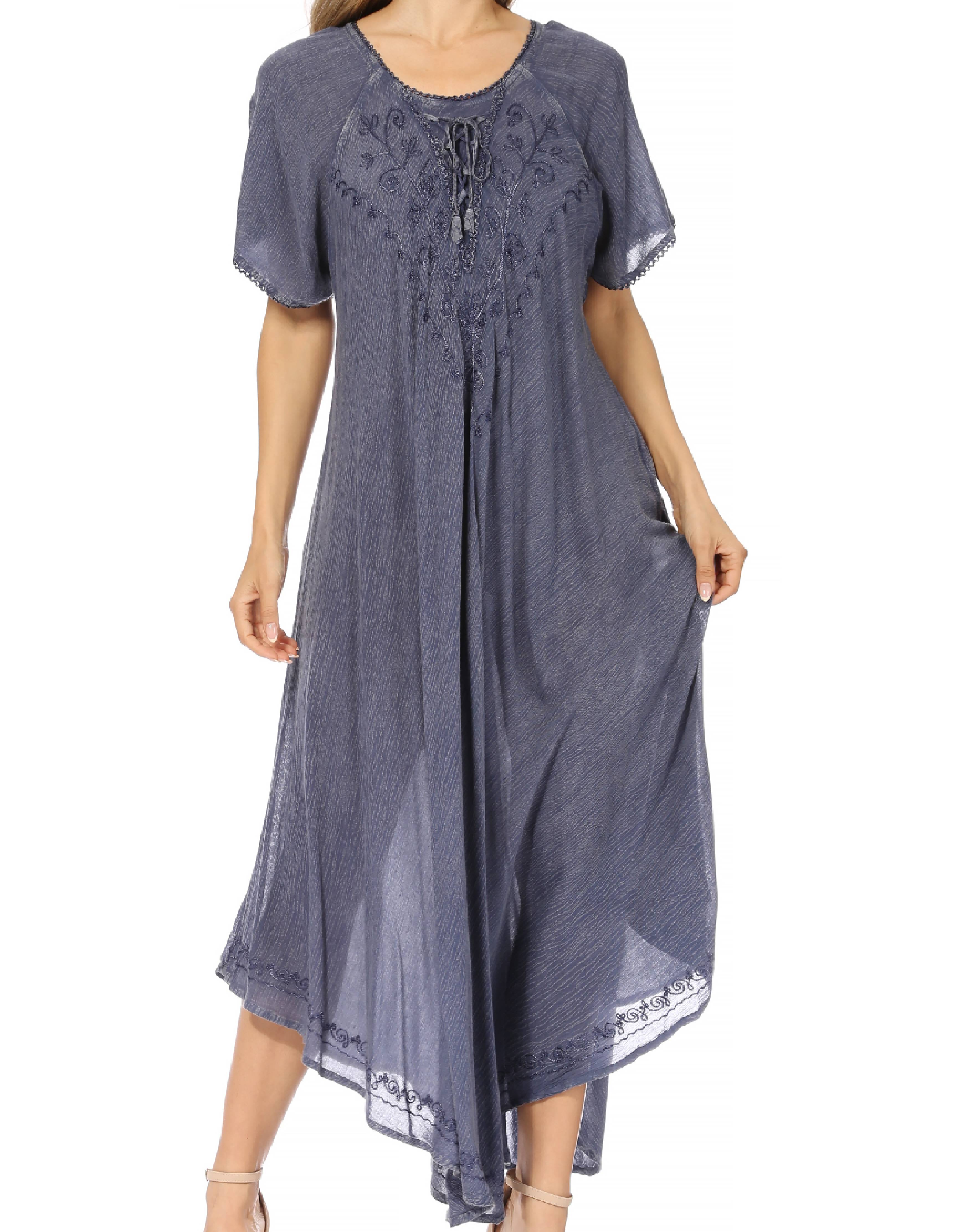 Sakkas - Lilia Embroidered Lace Up Bodice Relaxed Fit  Maxi Sun Dress