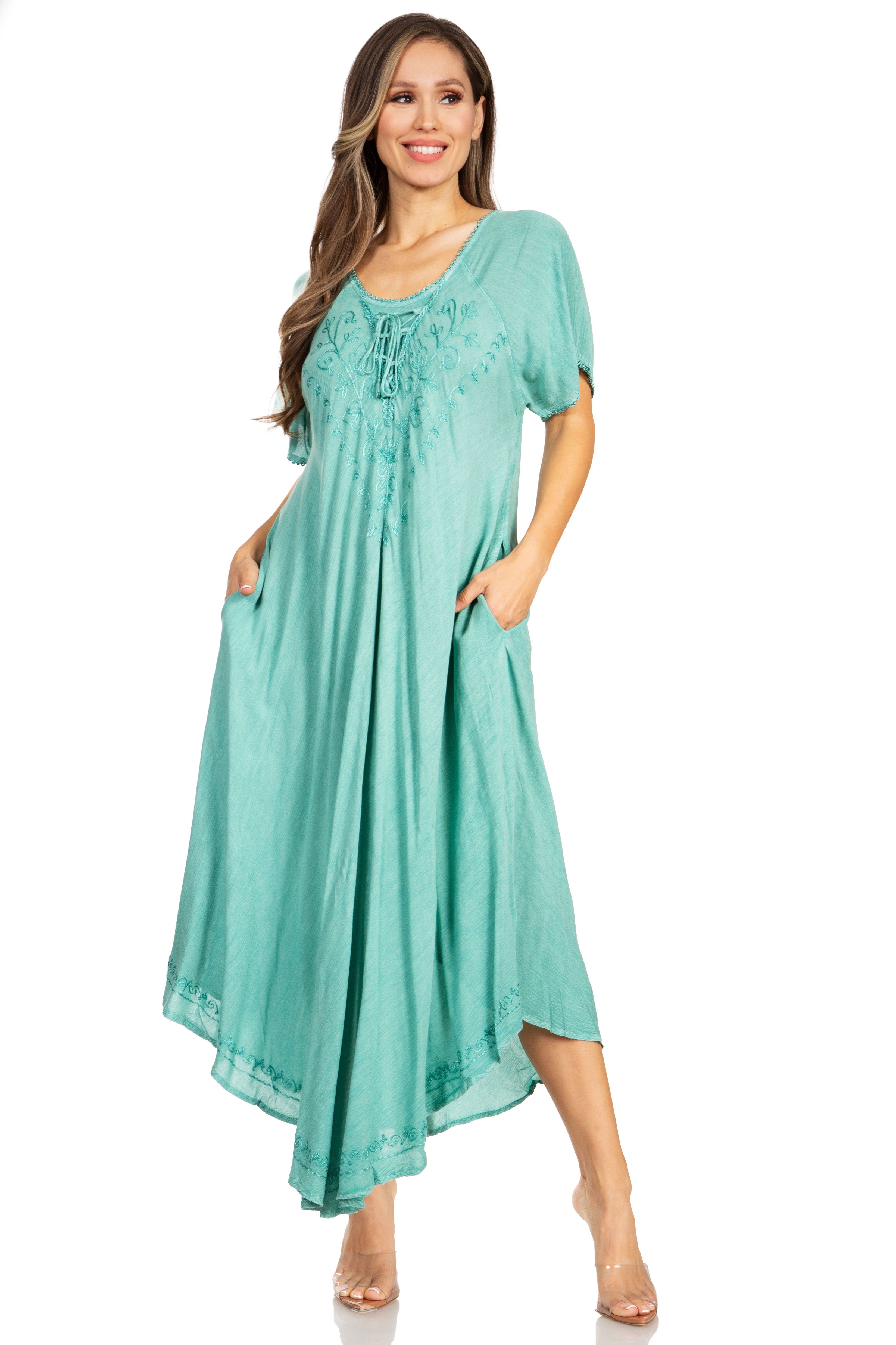 Sakkas - Lilia Embroidered Lace Up Bodice Relaxed Fit  Maxi Sun Dress