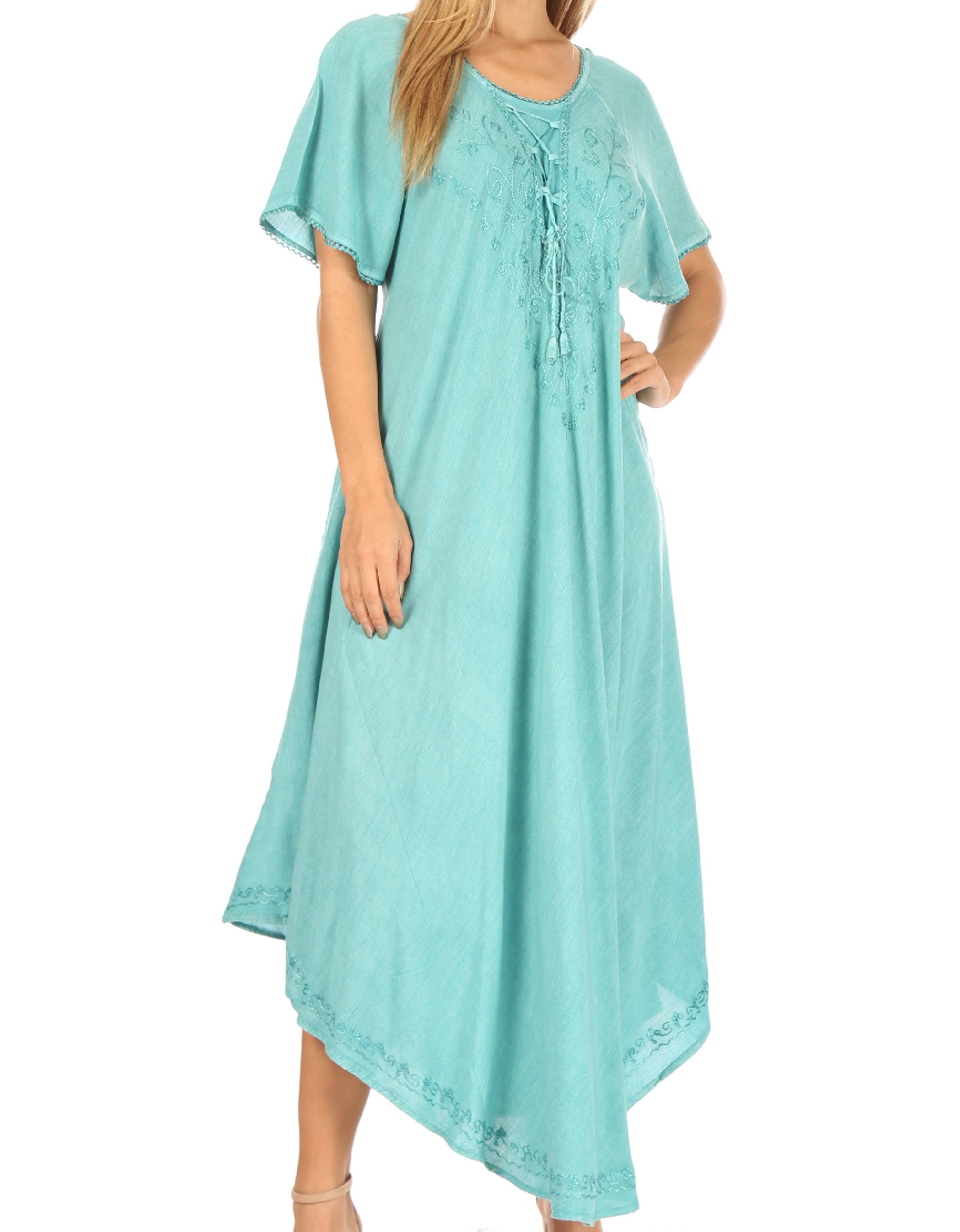 Sakkas - Lilia Embroidered Lace Up Bodice Relaxed Fit  Maxi Sun Dress