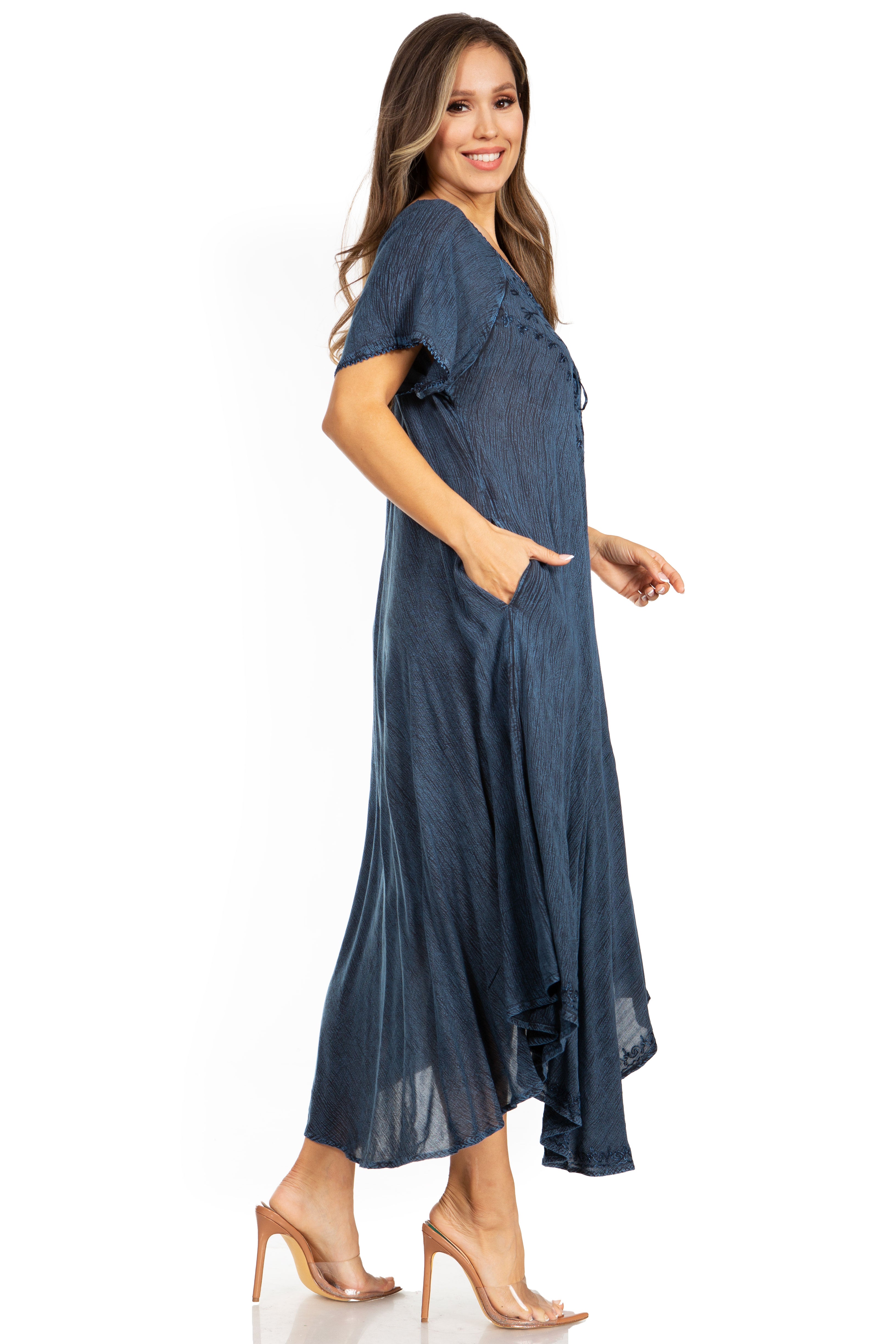 Sakkas - Lilia Embroidered Lace Up Bodice Relaxed Fit  Maxi Sun Dress