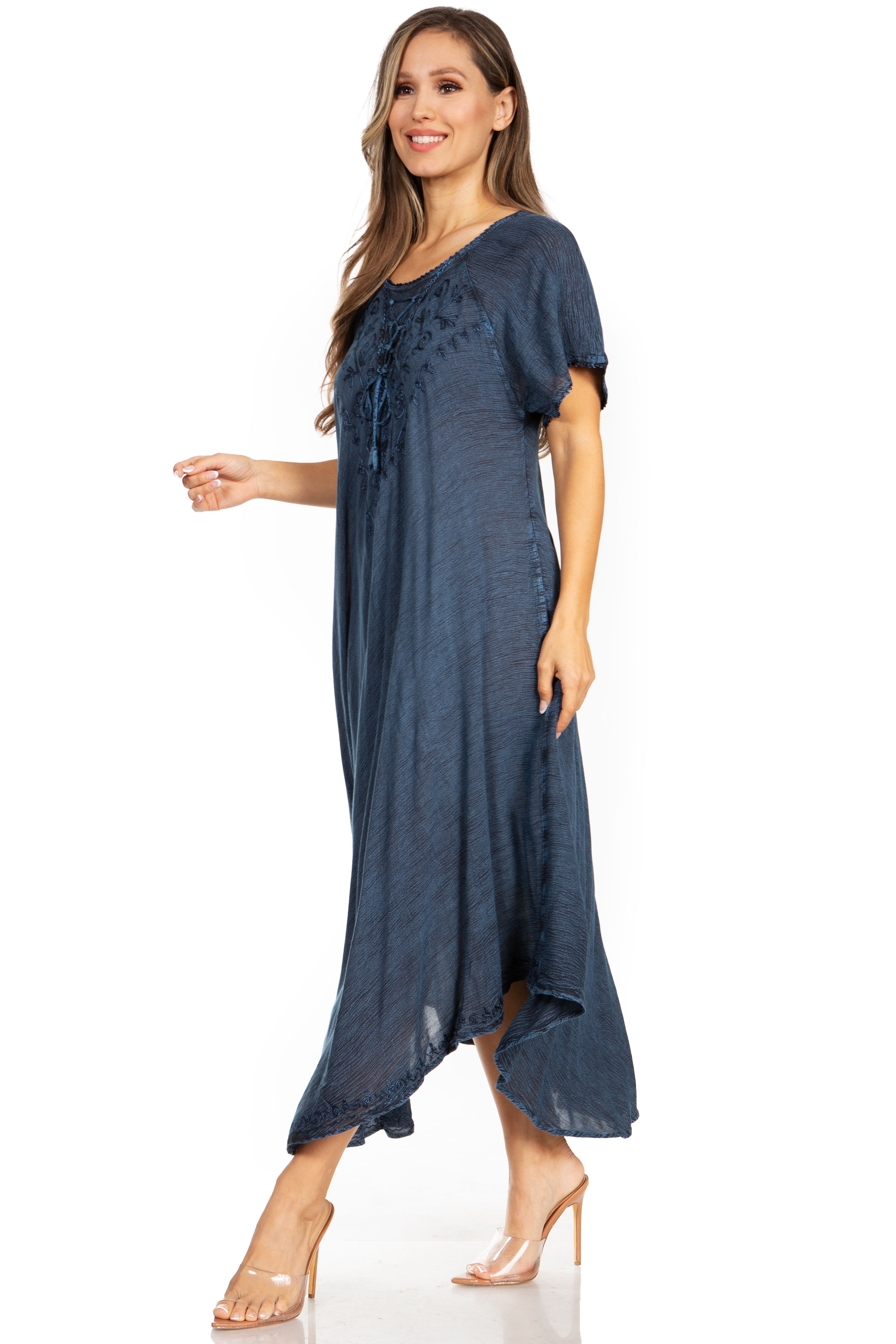Sakkas - Lilia Embroidered Lace Up Bodice Relaxed Fit  Maxi Sun Dress