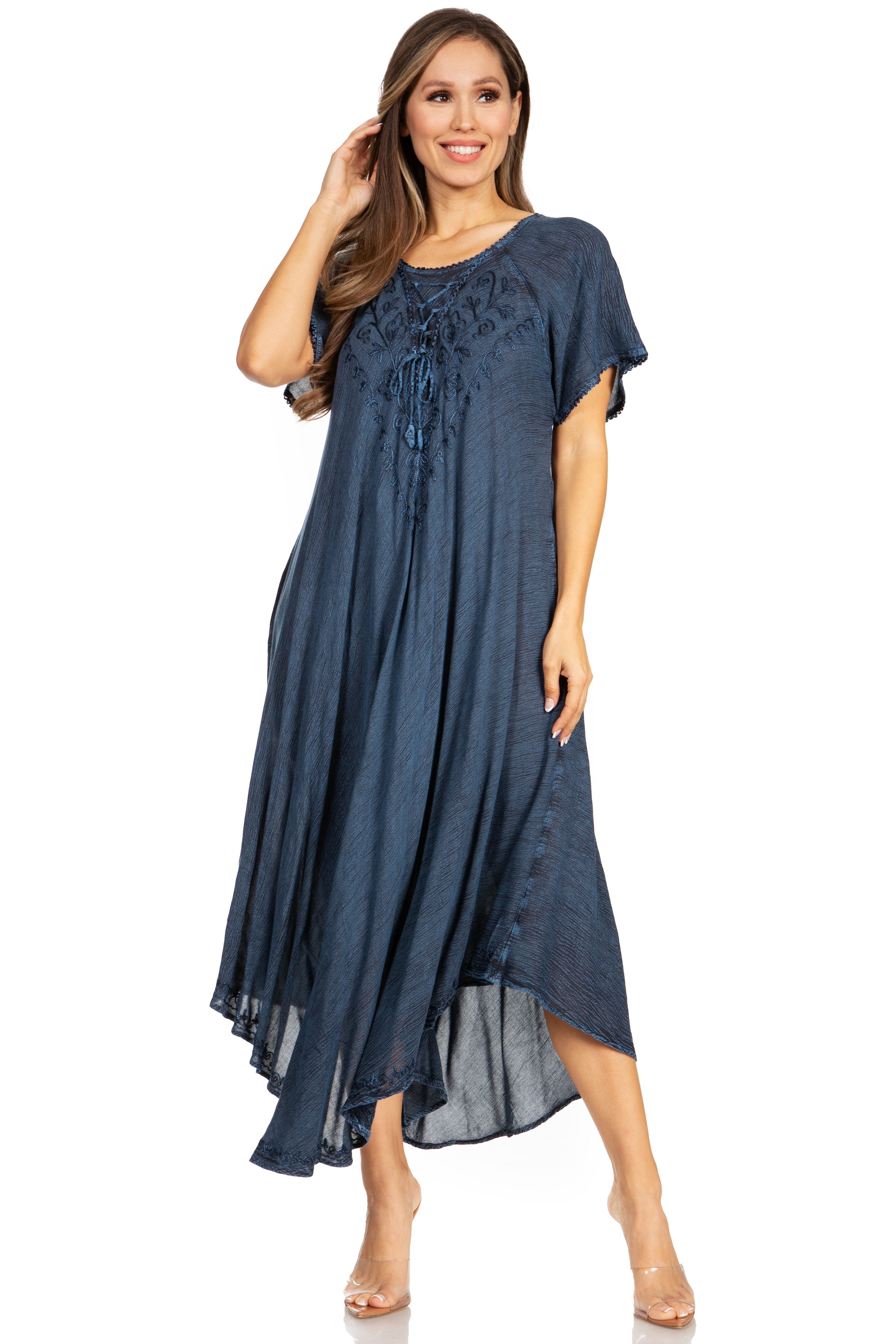 Sakkas - Lilia Embroidered Lace Up Bodice Relaxed Fit  Maxi Sun Dress