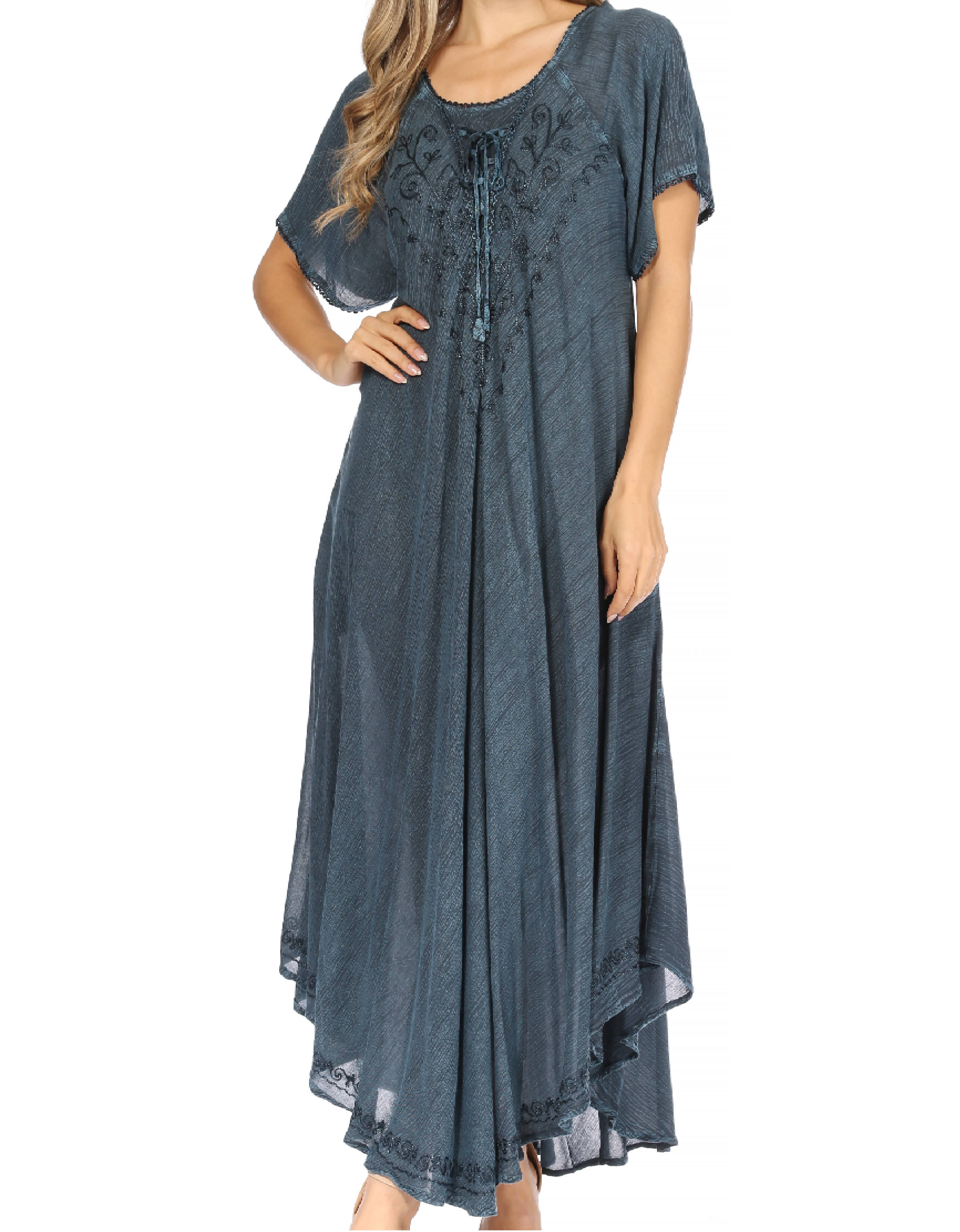 Sakkas - Lilia Embroidered Lace Up Bodice Relaxed Fit  Maxi Sun Dress