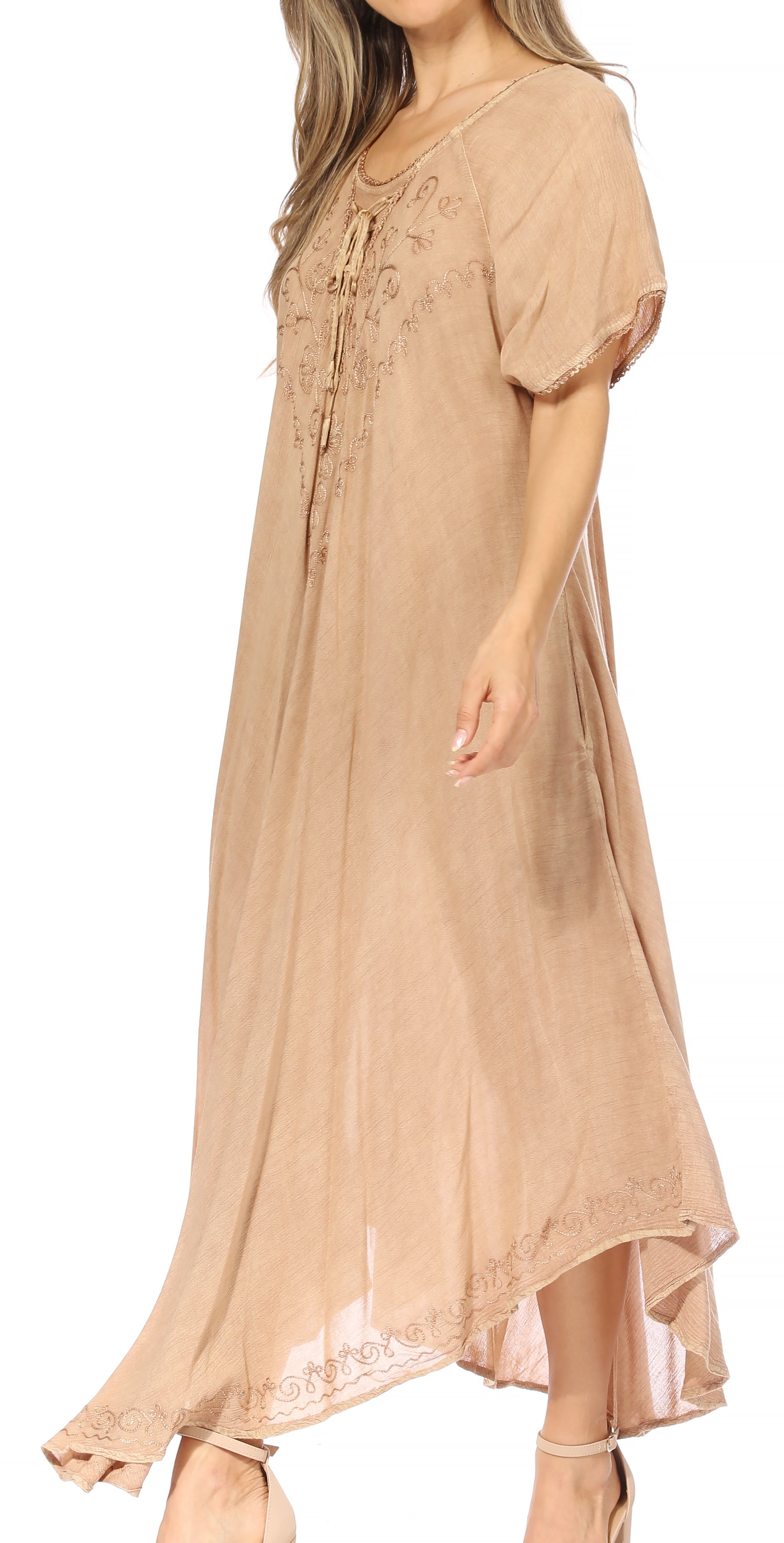 Sakkas - Lilia Embroidered Lace Up Bodice Relaxed Fit  Maxi Sun Dress