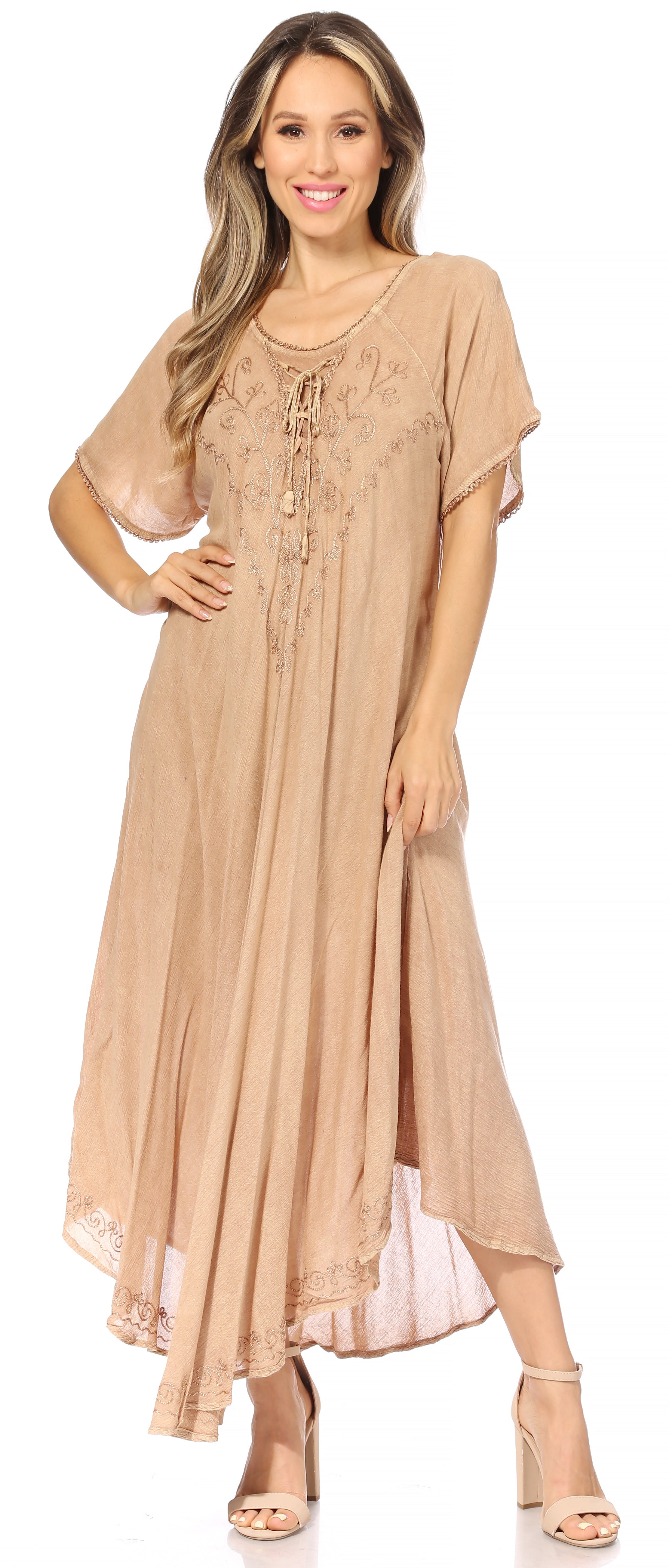 Sakkas - Lilia Embroidered Lace Up Bodice Relaxed Fit  Maxi Sun Dress