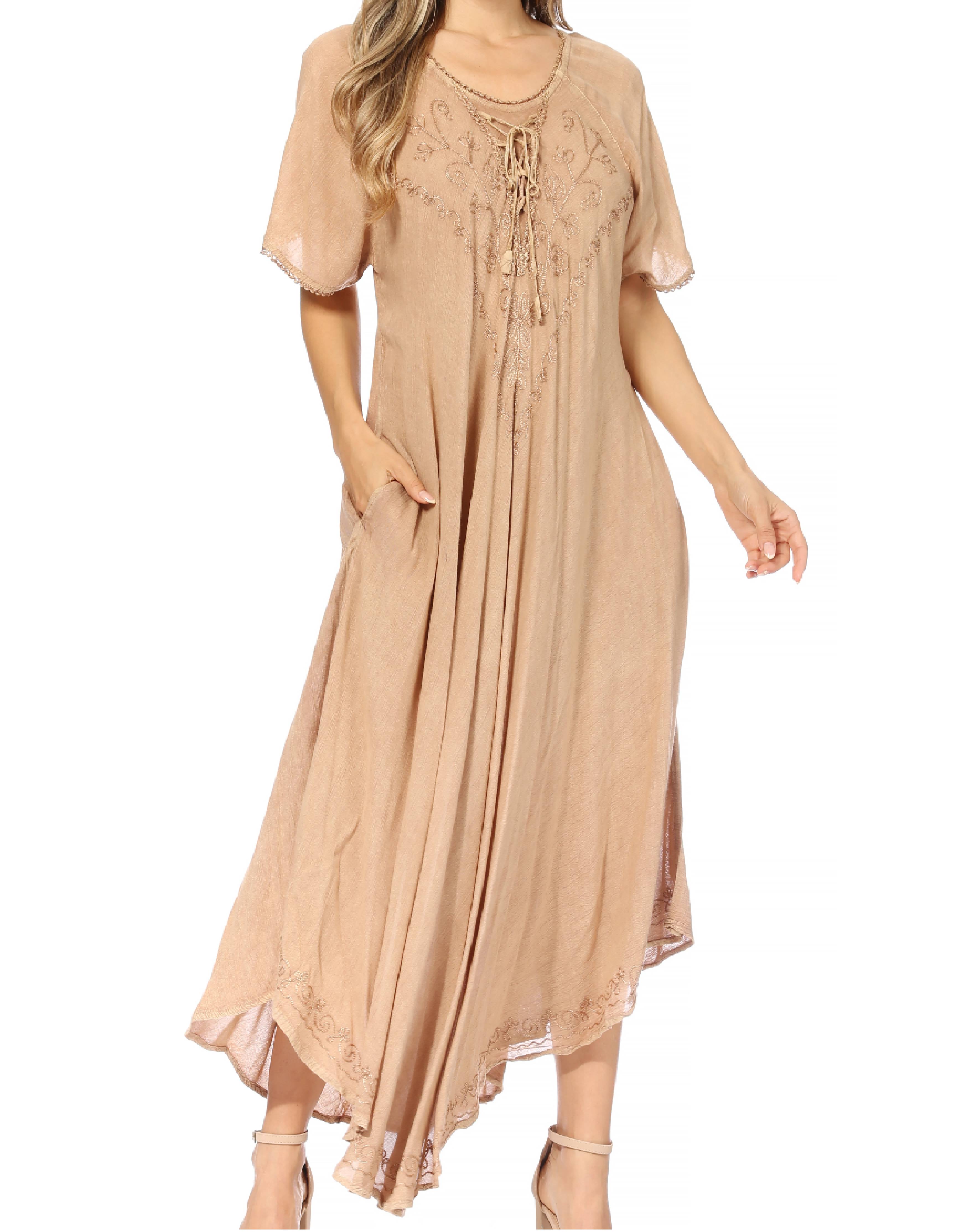 Sakkas - Lilia Embroidered Lace Up Bodice Relaxed Fit  Maxi Sun Dress