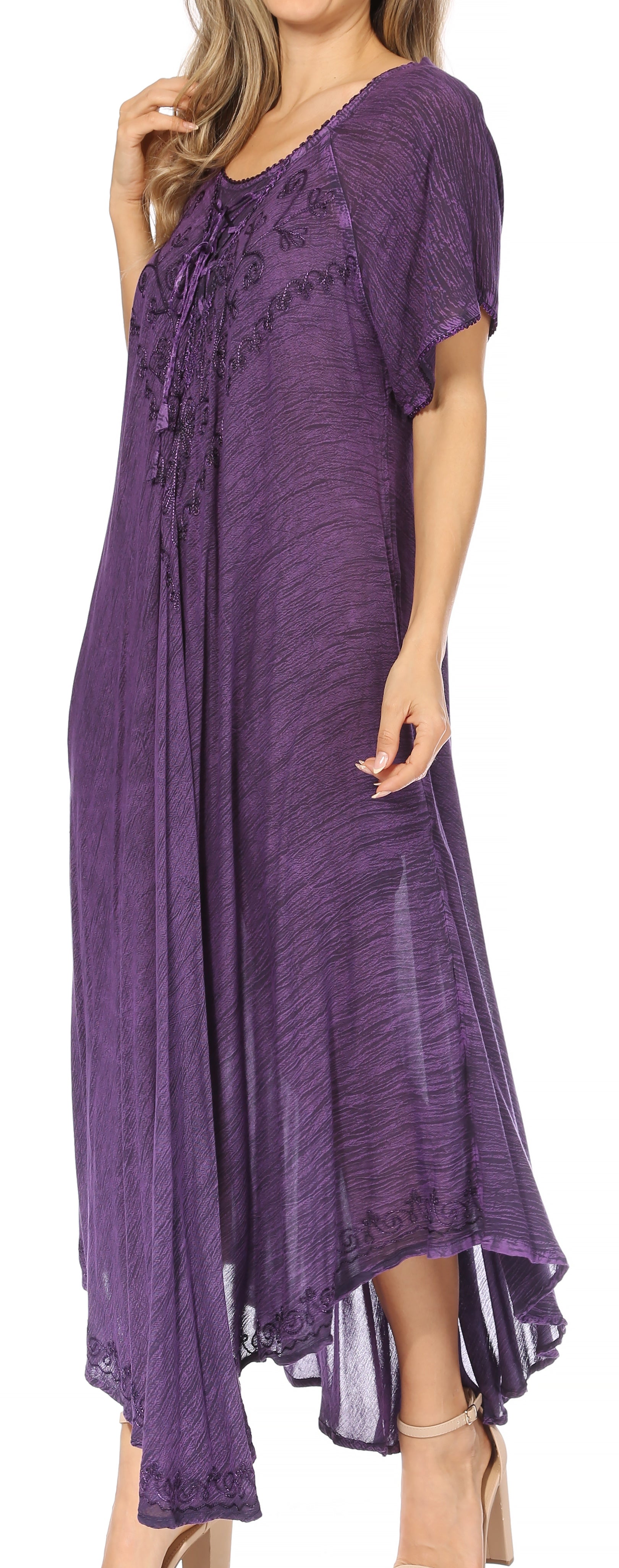 Sakkas - Lilia Embroidered Lace Up Bodice Relaxed Fit  Maxi Sun Dress