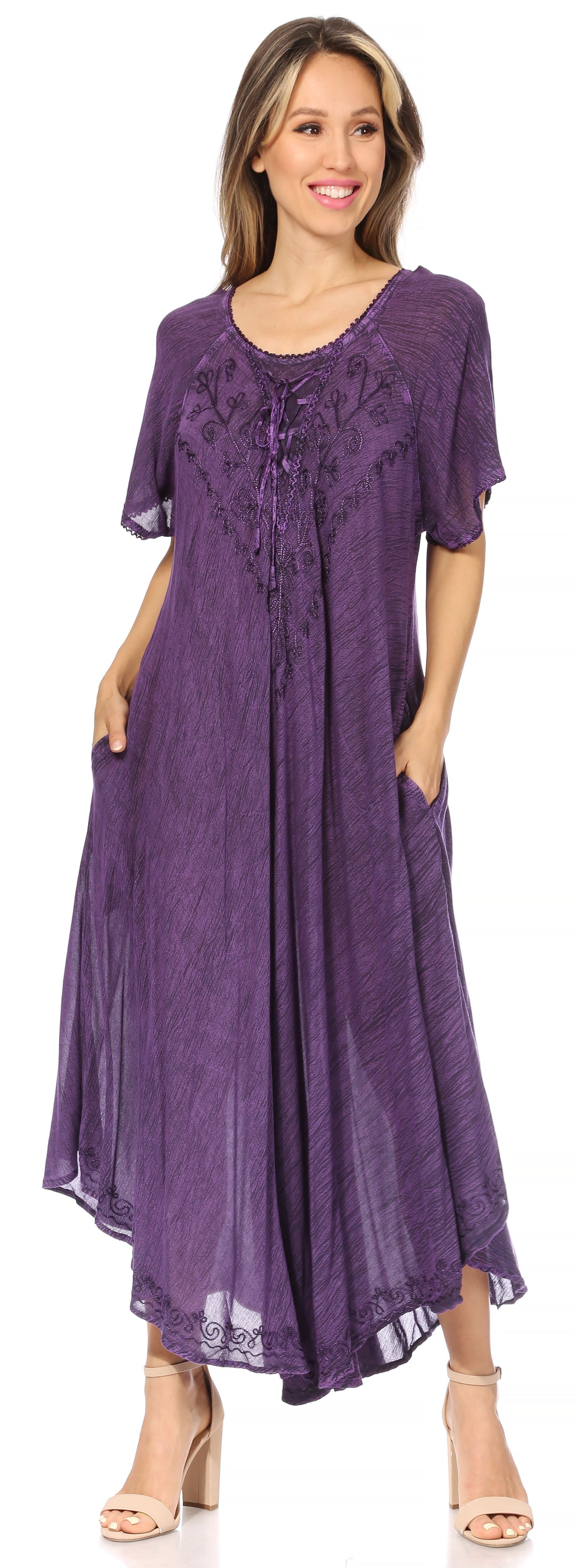 Sakkas - Lilia Embroidered Lace Up Bodice Relaxed Fit  Maxi Sun Dress
