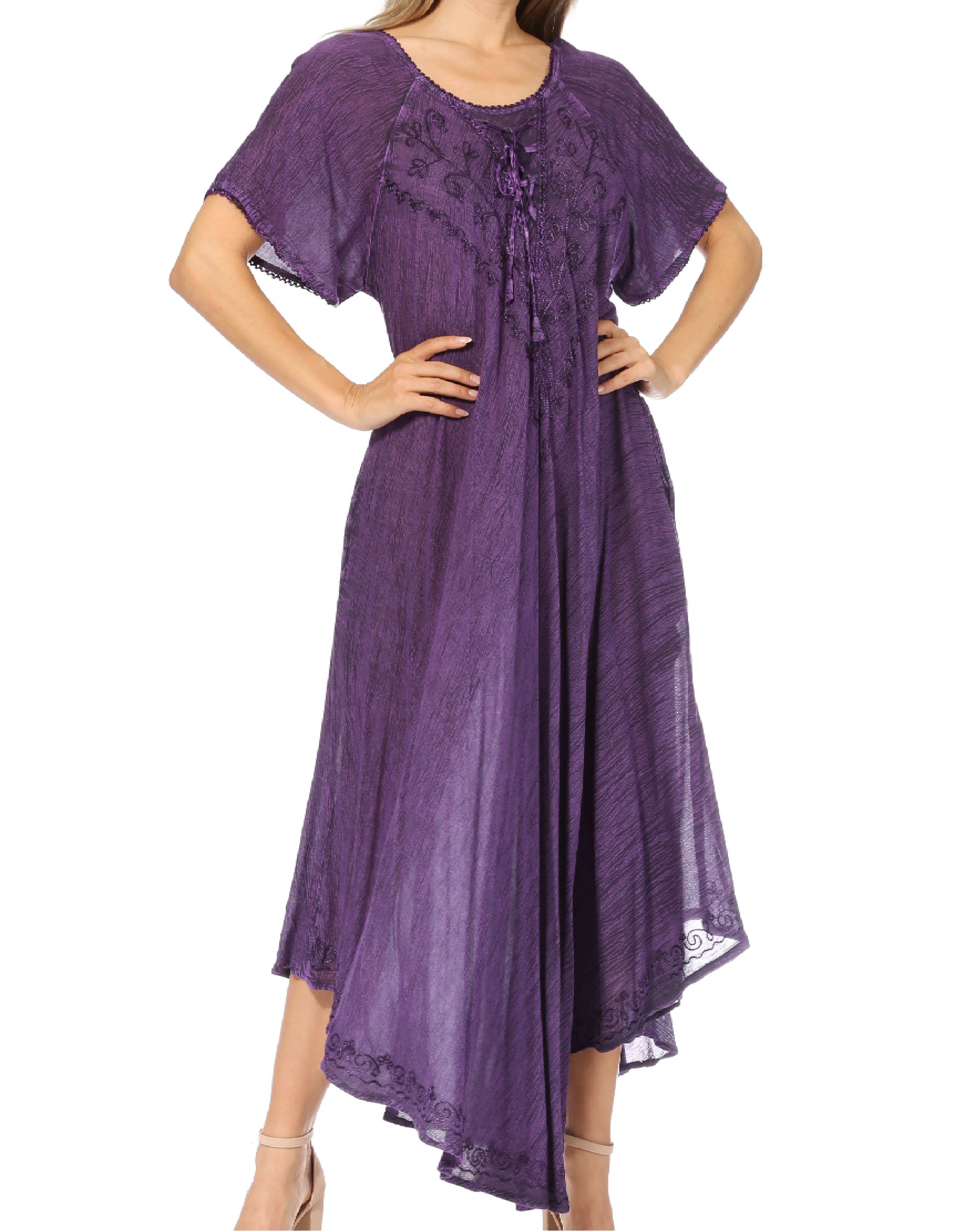 Sakkas - Lilia Embroidered Lace Up Bodice Relaxed Fit  Maxi Sun Dress