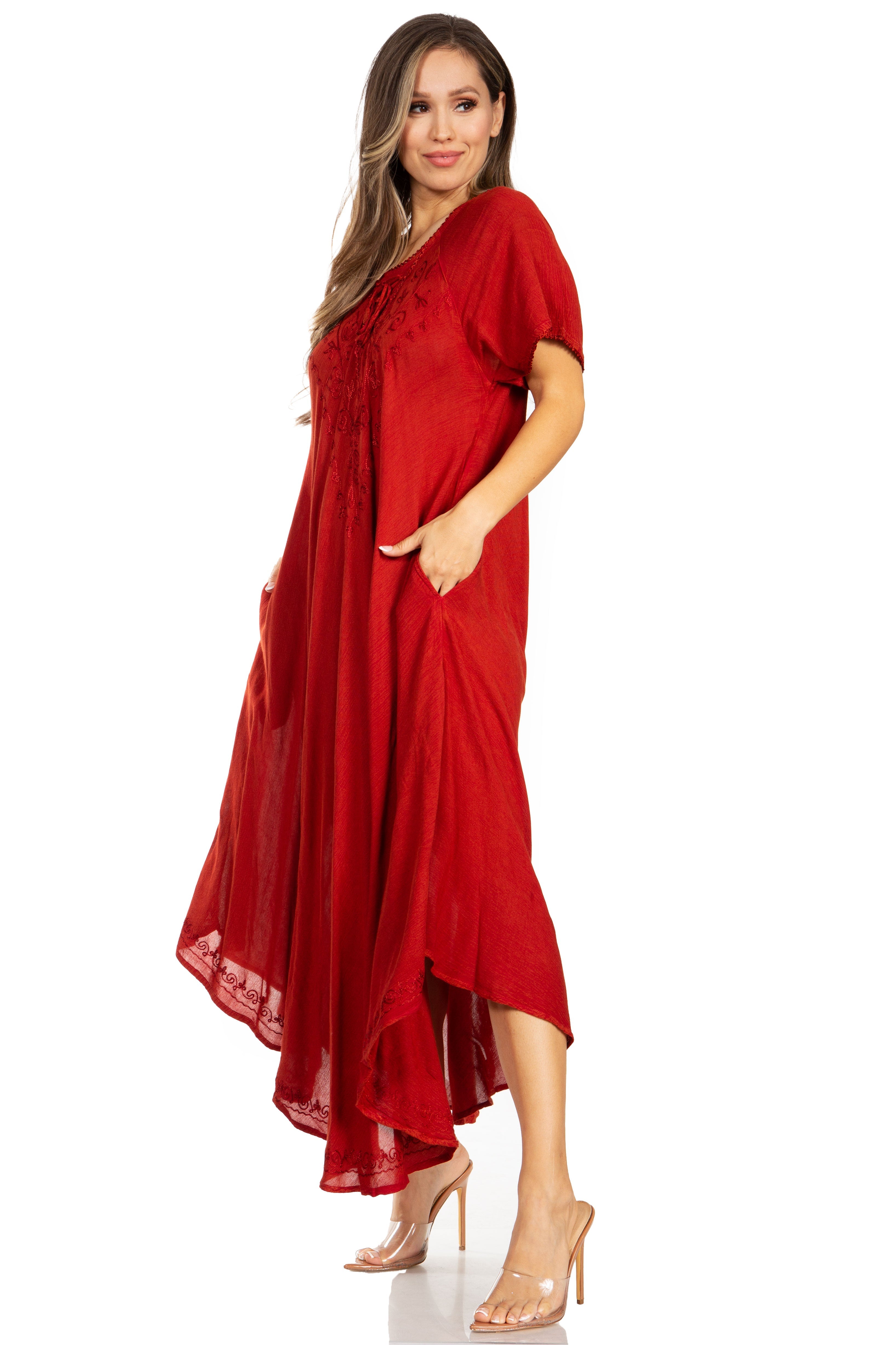 Sakkas - Lilia Embroidered Lace Up Bodice Relaxed Fit  Maxi Sun Dress