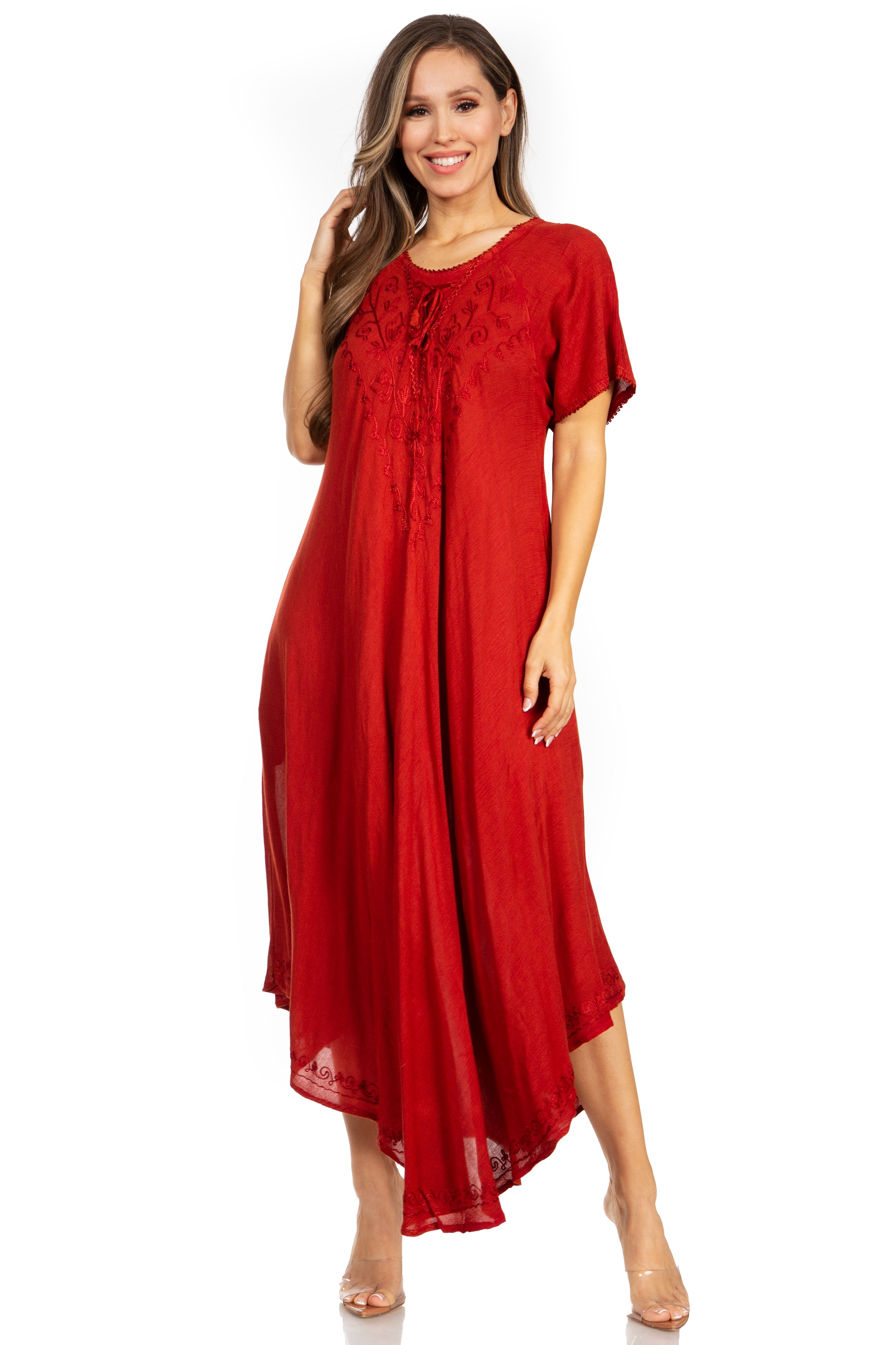 Sakkas - Lilia Embroidered Lace Up Bodice Relaxed Fit  Maxi Sun Dress