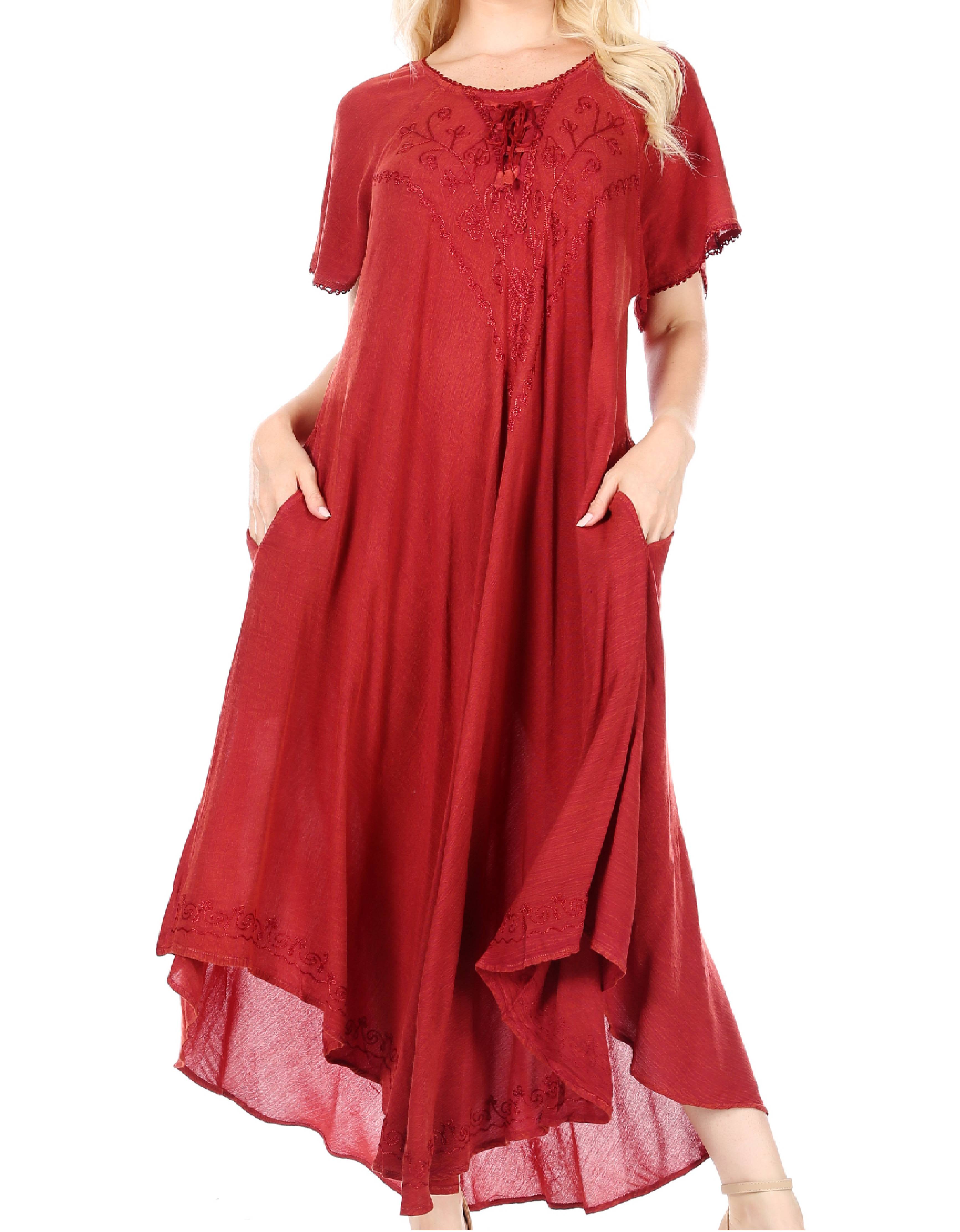 Sakkas - Lilia Embroidered Lace Up Bodice Relaxed Fit  Maxi Sun Dress